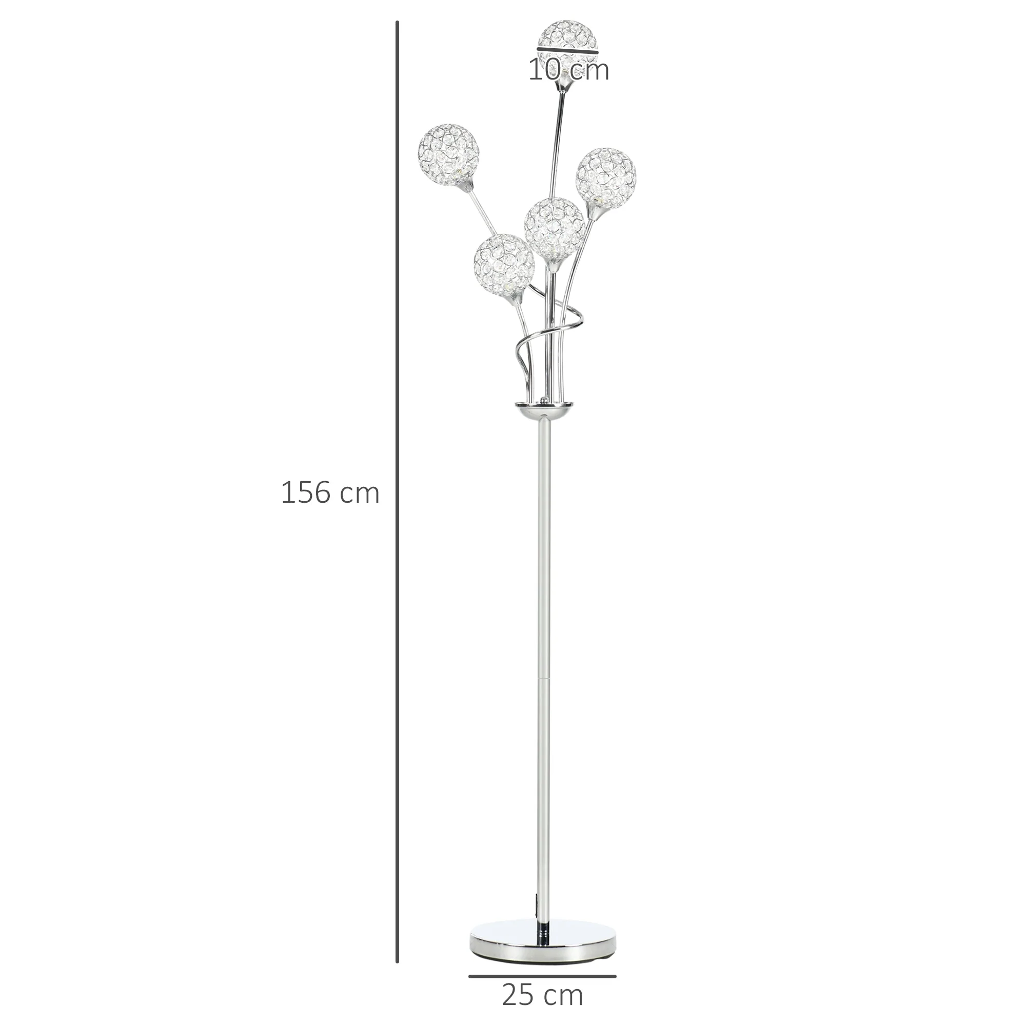 Homcom Crystal Floor Lamps for Living Room Bedroom with 5 Light - Image 2