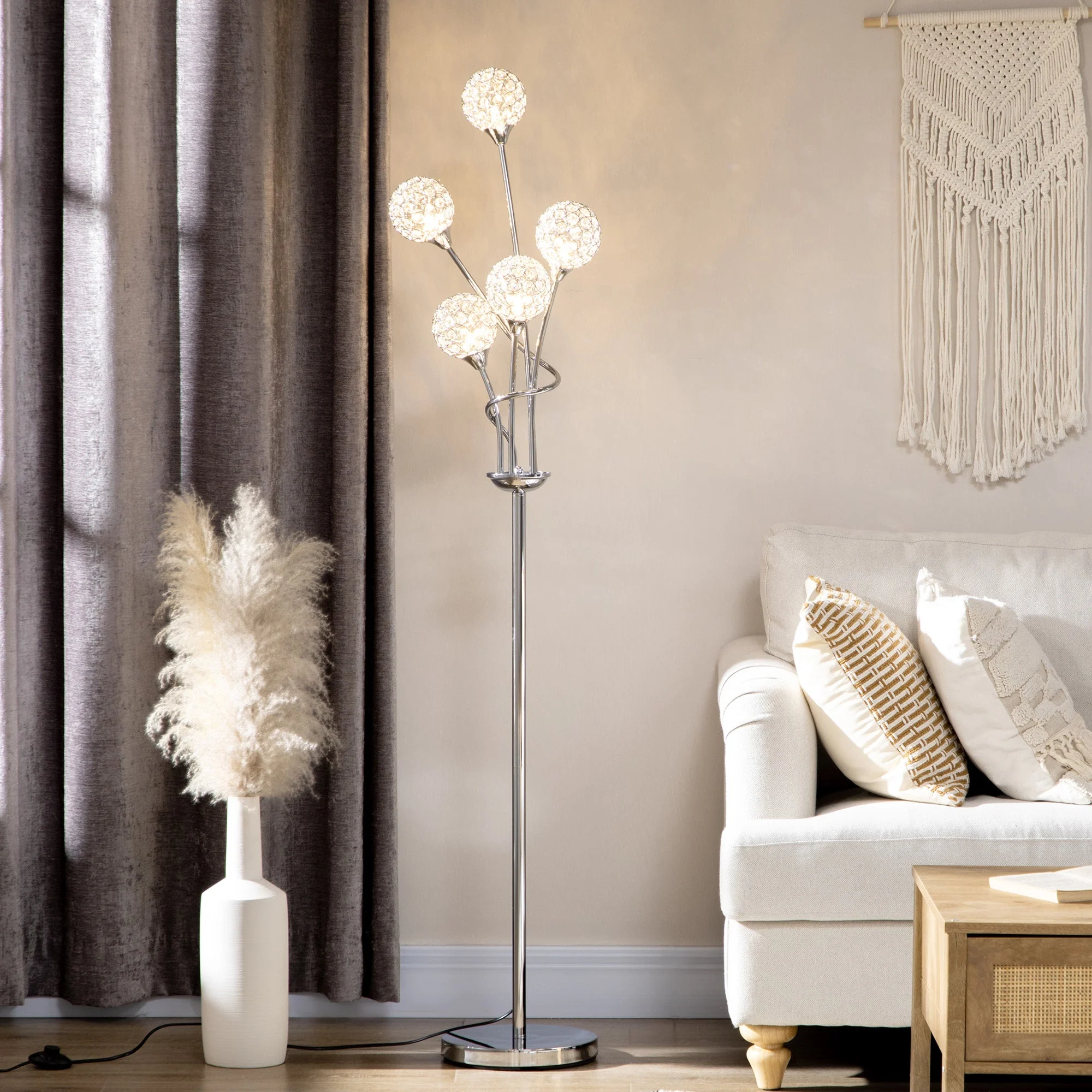 Homcom Crystal Floor Lamps for Living Room Bedroom with 5 Light - Image 8