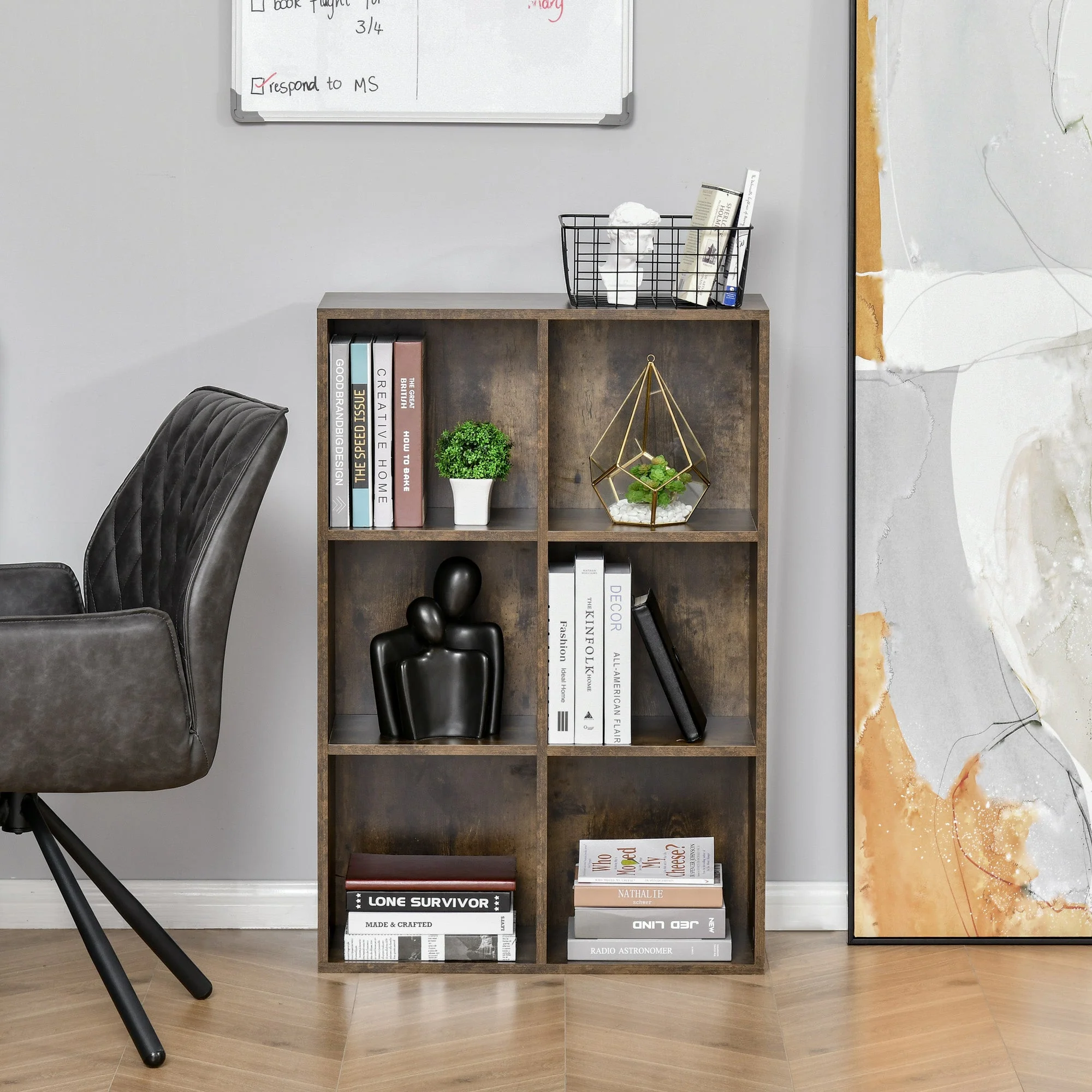 Homcom Cubic Cabinet Bookcase Shelves Storage Display For Study Living Room Home Office Rustic Brown - Image 2