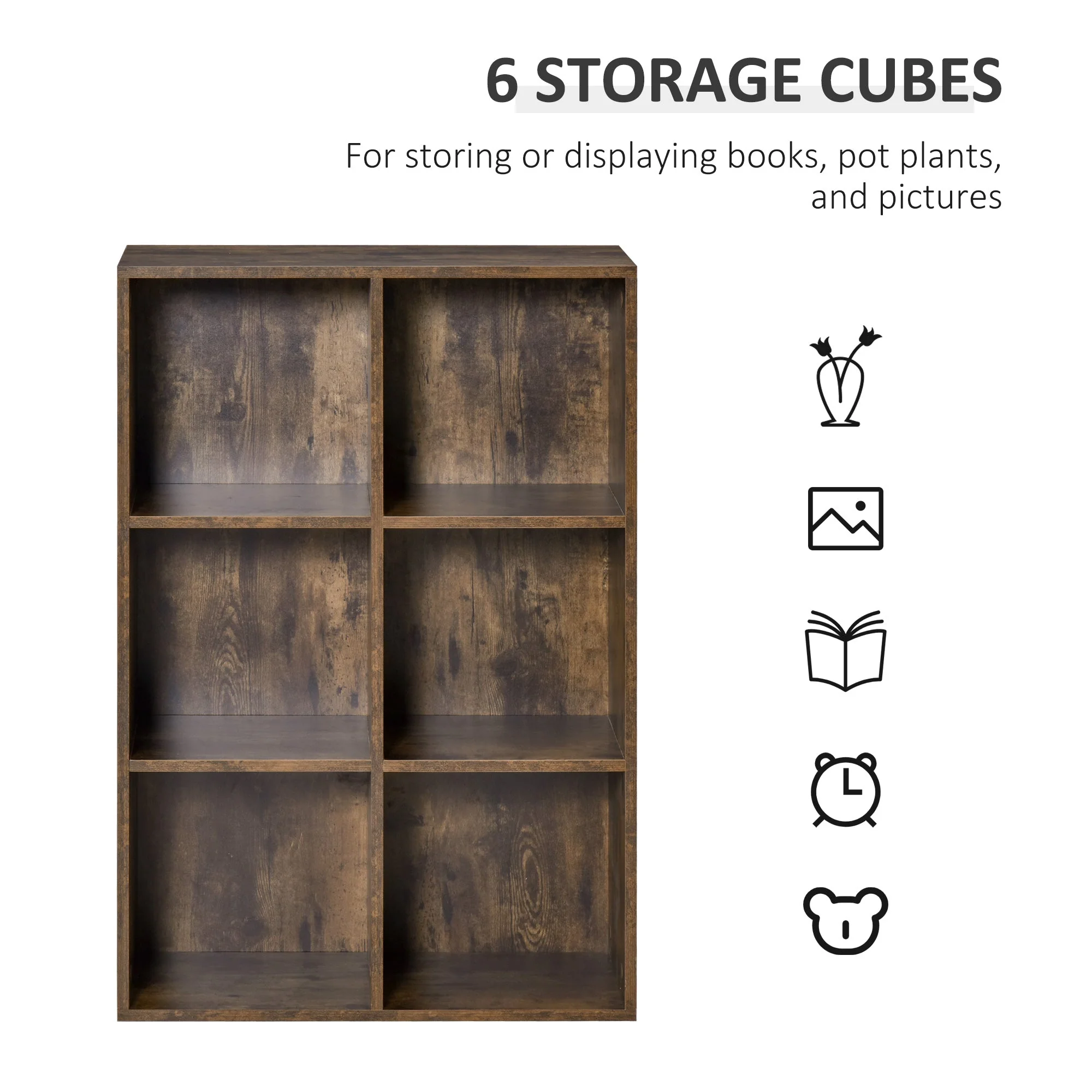 Homcom Cubic Cabinet Bookcase Shelves Storage Display For Study Living Room Home Office Rustic Brown - Image 5