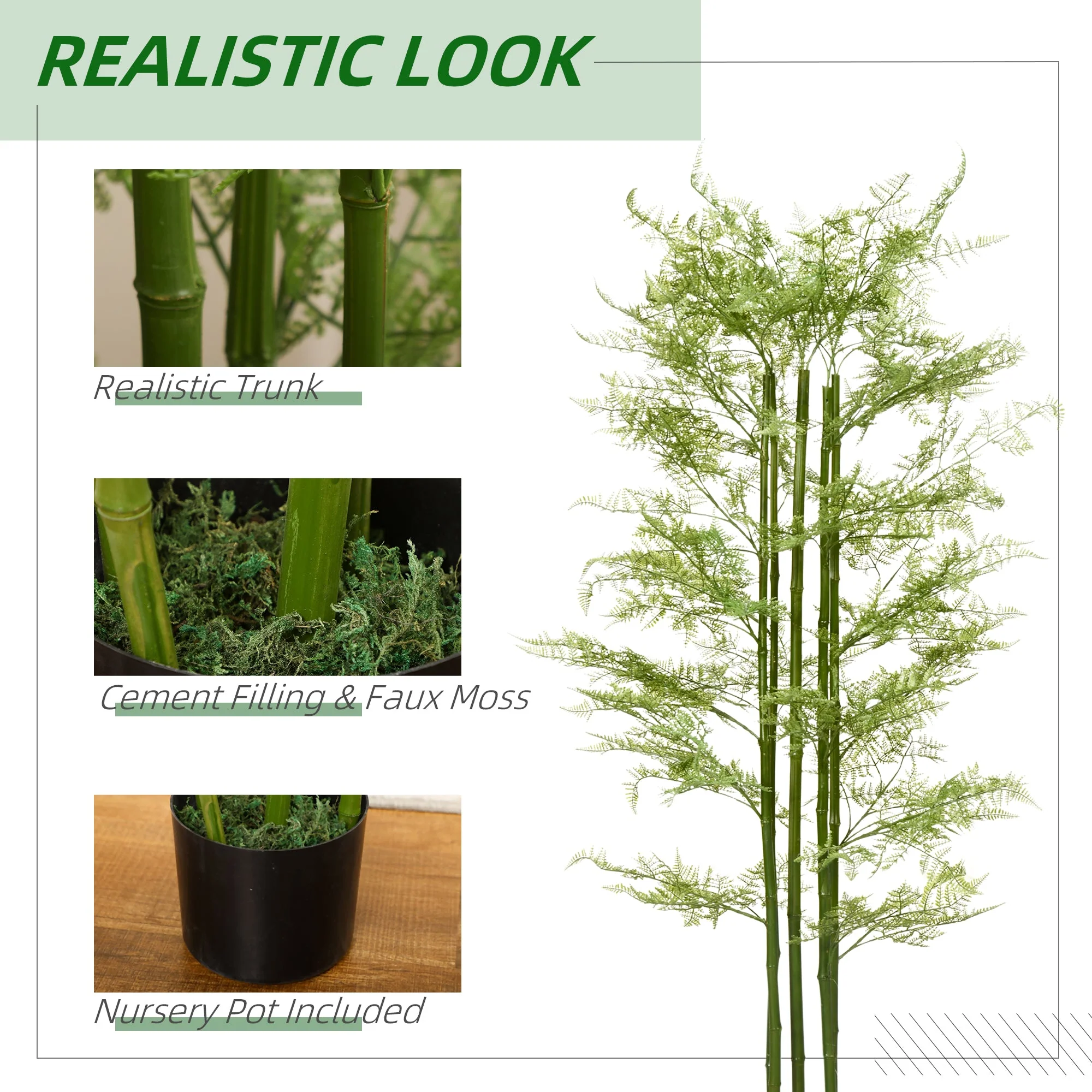Homcom Decorative Artificial Plants Asparagus Fern Tree In Pot Fake Plants For Home Indoor Outdoor Decor 155cm - Image 4