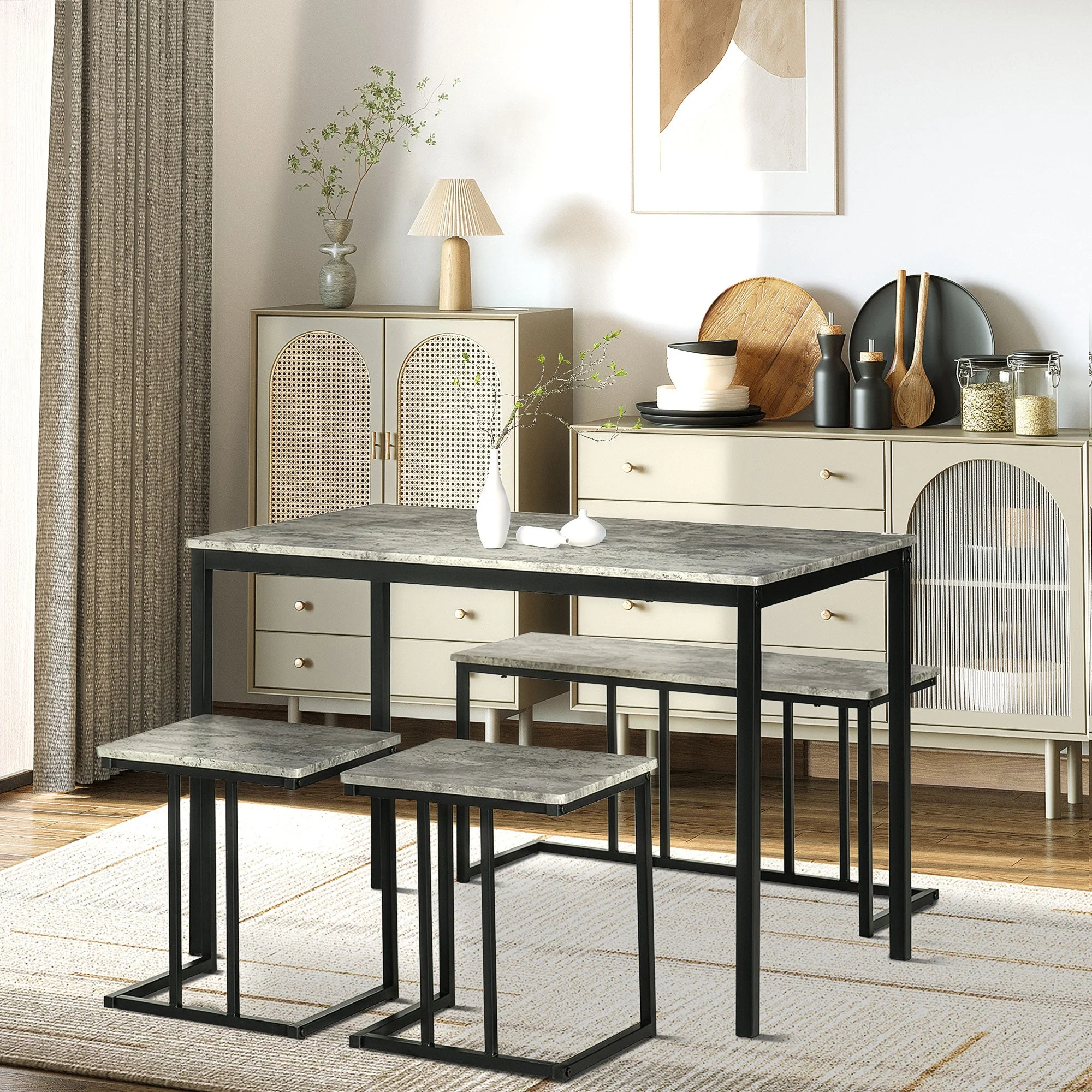 Homcom Dining Table And Chairs Set For 4 People - Image 2