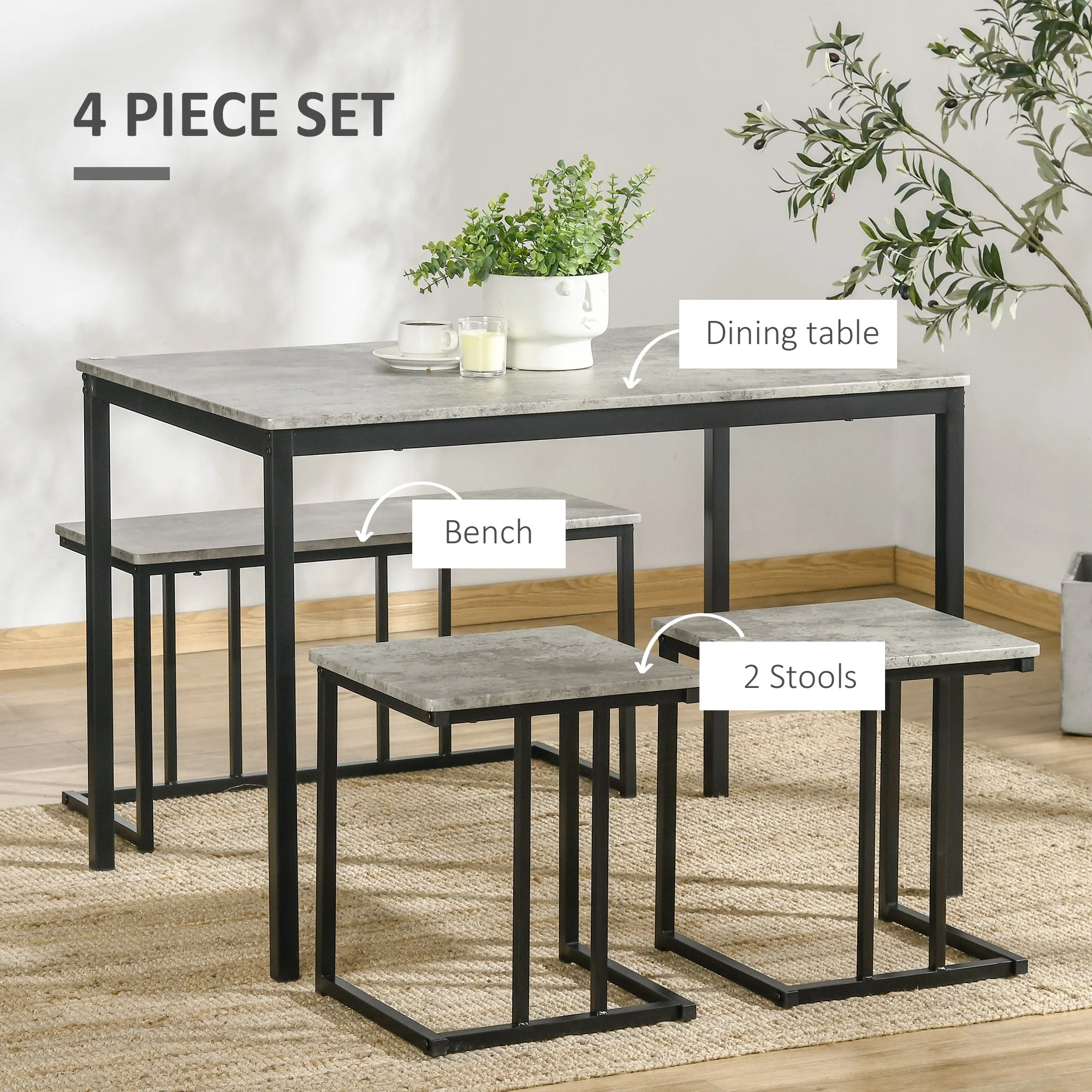 Homcom Dining Table And Chairs Set For 4 People - Image 4