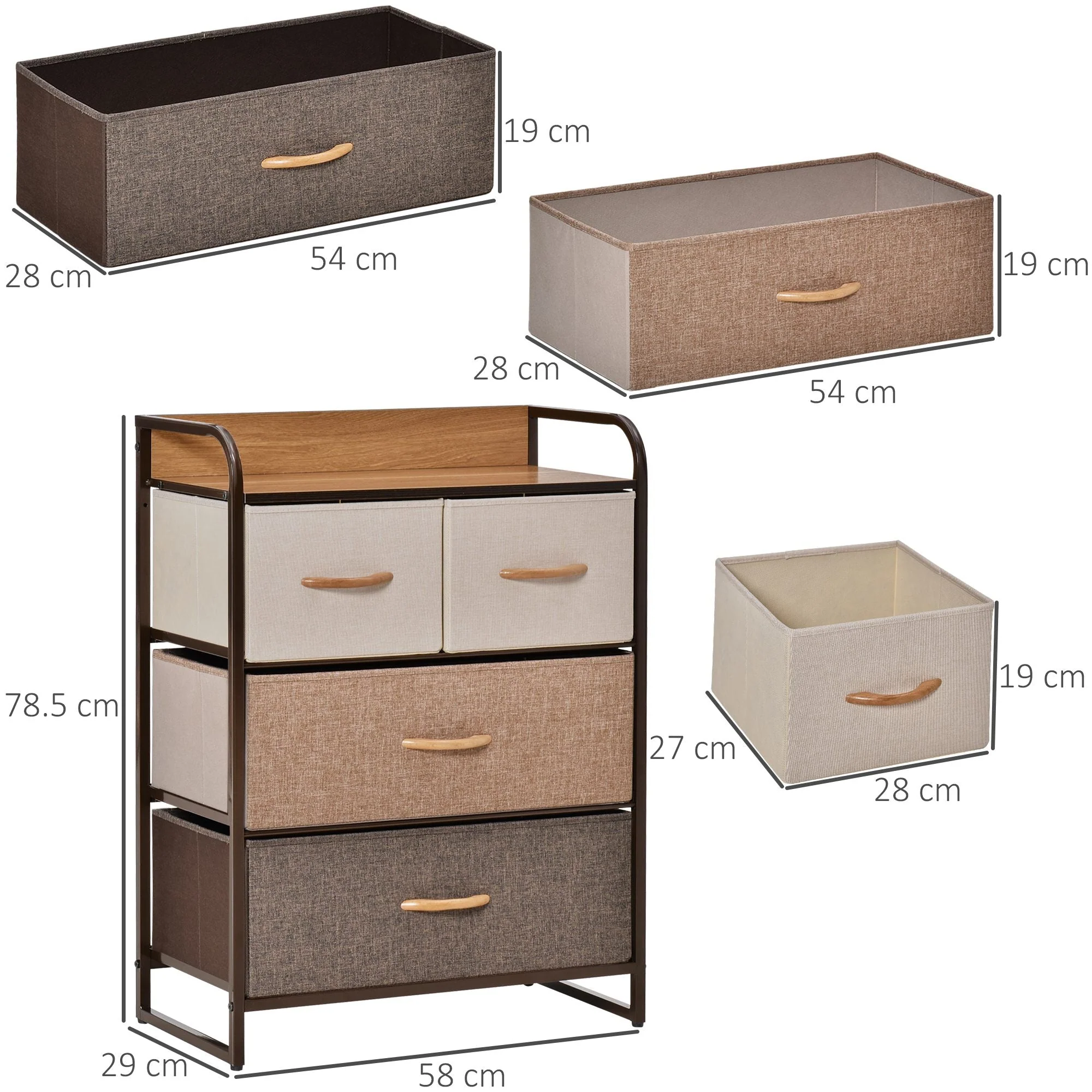 Homcom Drawers Storage Tower Dresser With Wood Top Steel Frame Folding Organizer - Image 3