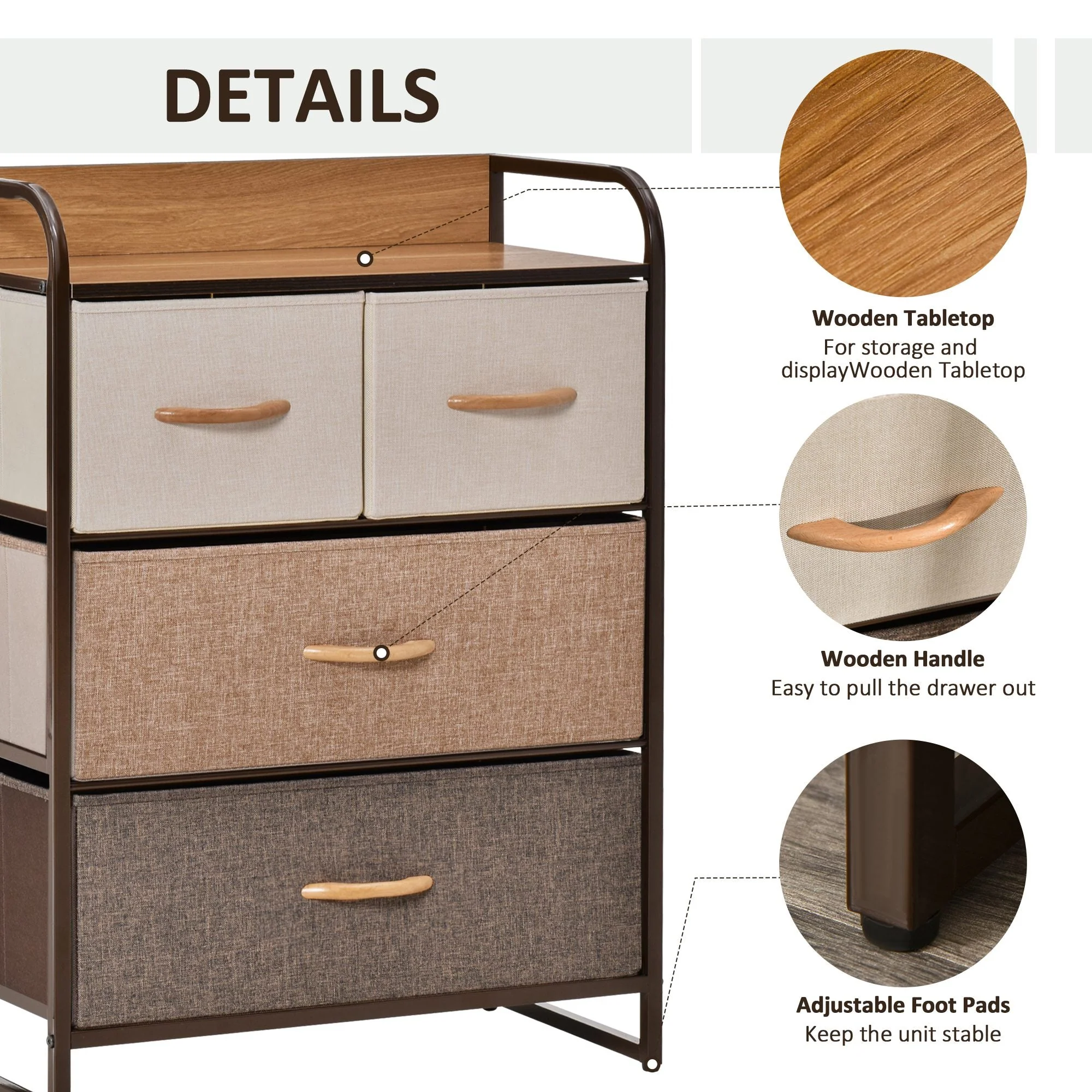 Homcom Drawers Storage Tower Dresser With Wood Top Steel Frame Folding Organizer - Image 6