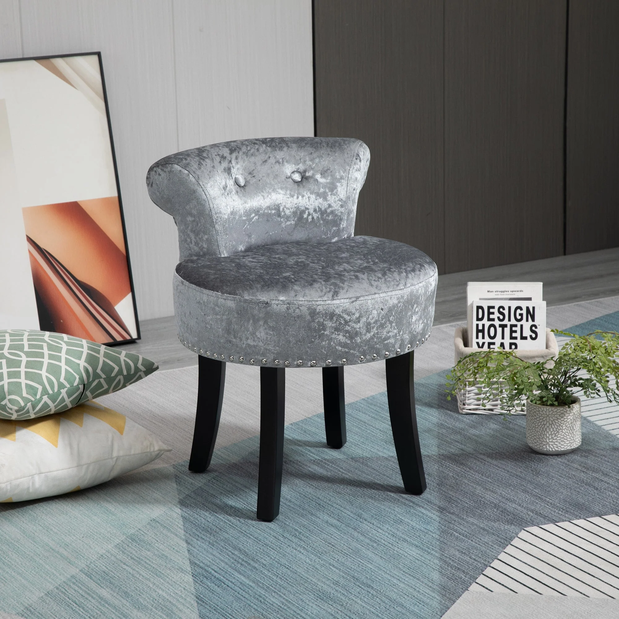 Homcom Dressing Table Stool with Rubber Wood Legs - Image 2