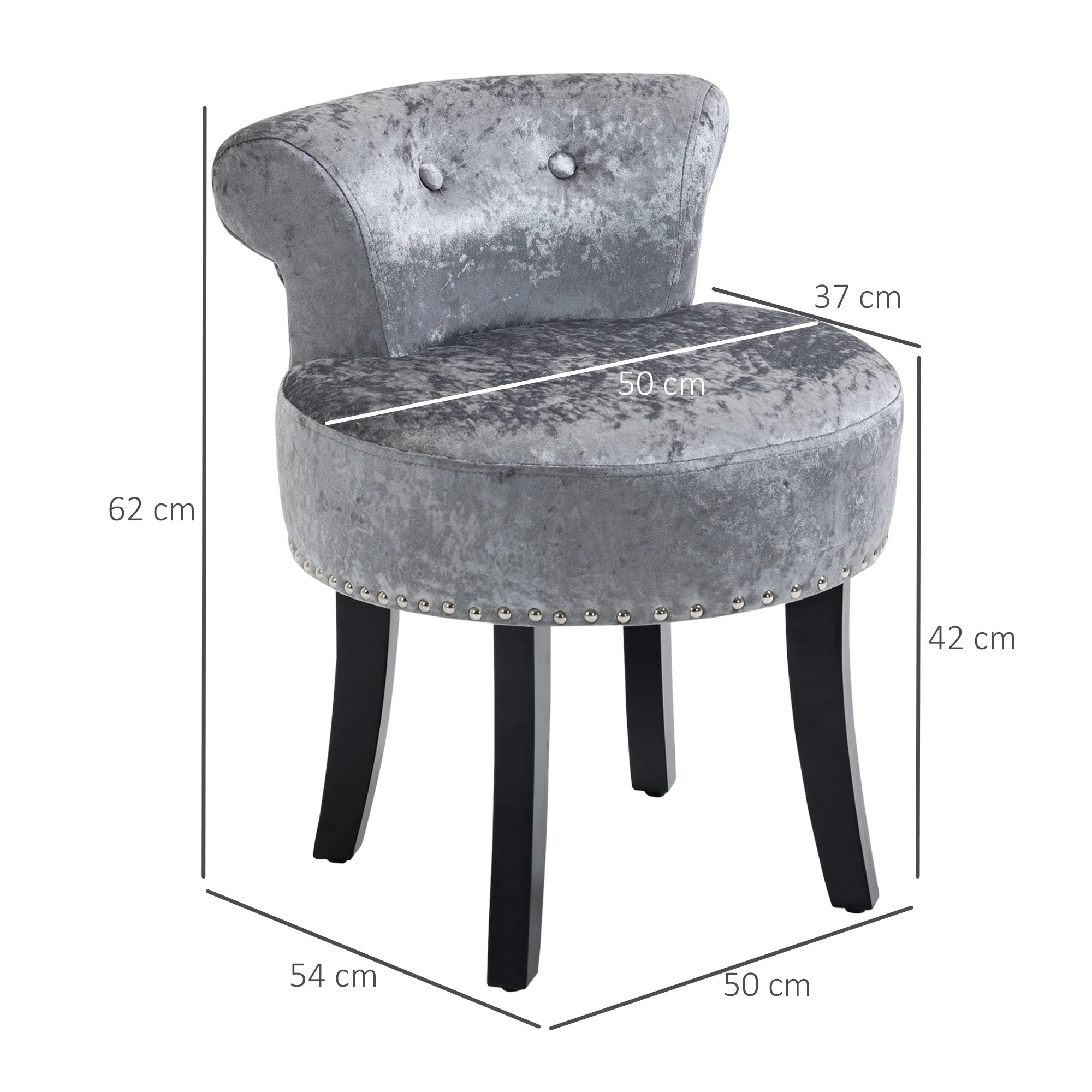Homcom Dressing Table Stool with Rubber Wood Legs - Image 3