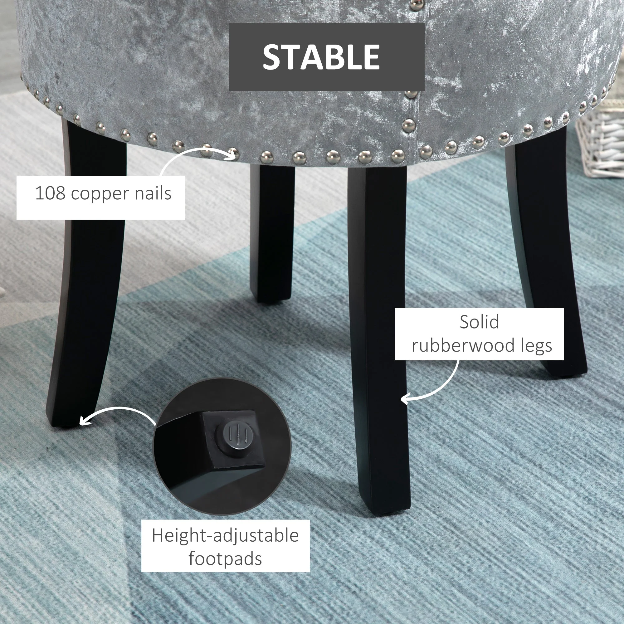 Homcom Dressing Table Stool with Rubber Wood Legs - Image 5
