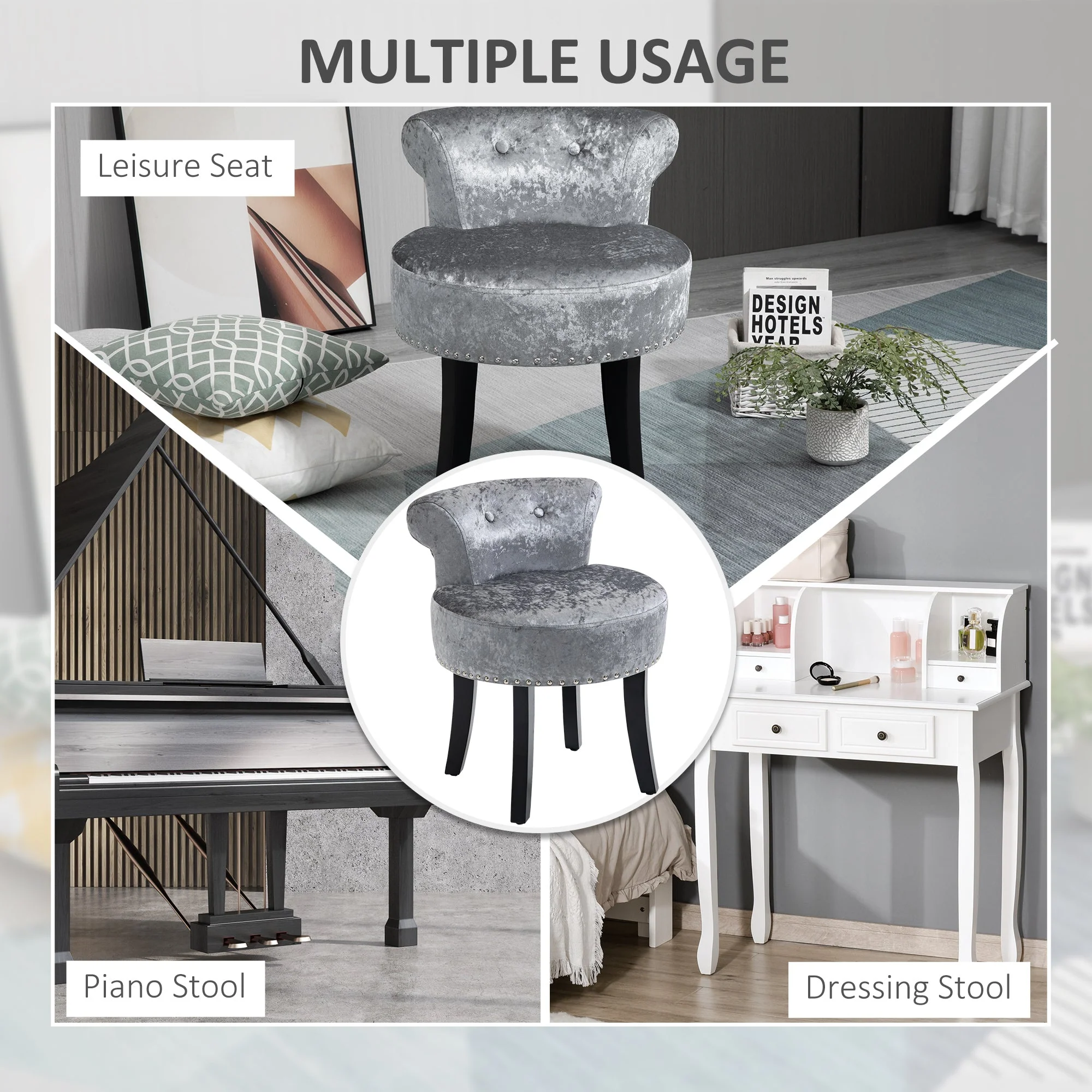 Homcom Dressing Table Stool with Rubber Wood Legs - Image 6