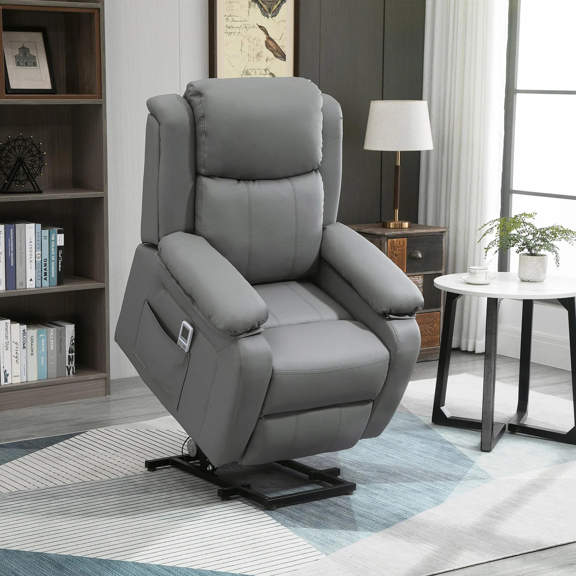 Homcom Electric Power Lift Recliner Chair Vibration Massage Reclining Chair with Remote Control and Side Pocket - Image 2