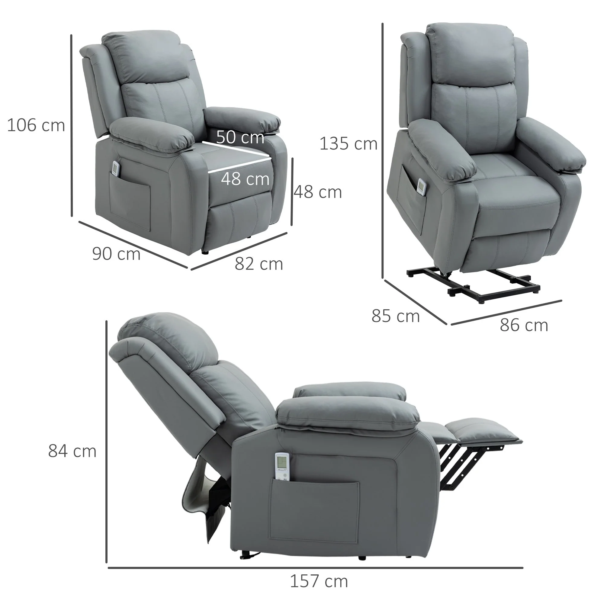 Homcom Electric Power Lift Recliner Chair Vibration Massage Reclining Chair with Remote Control and Side Pocket - Image 3