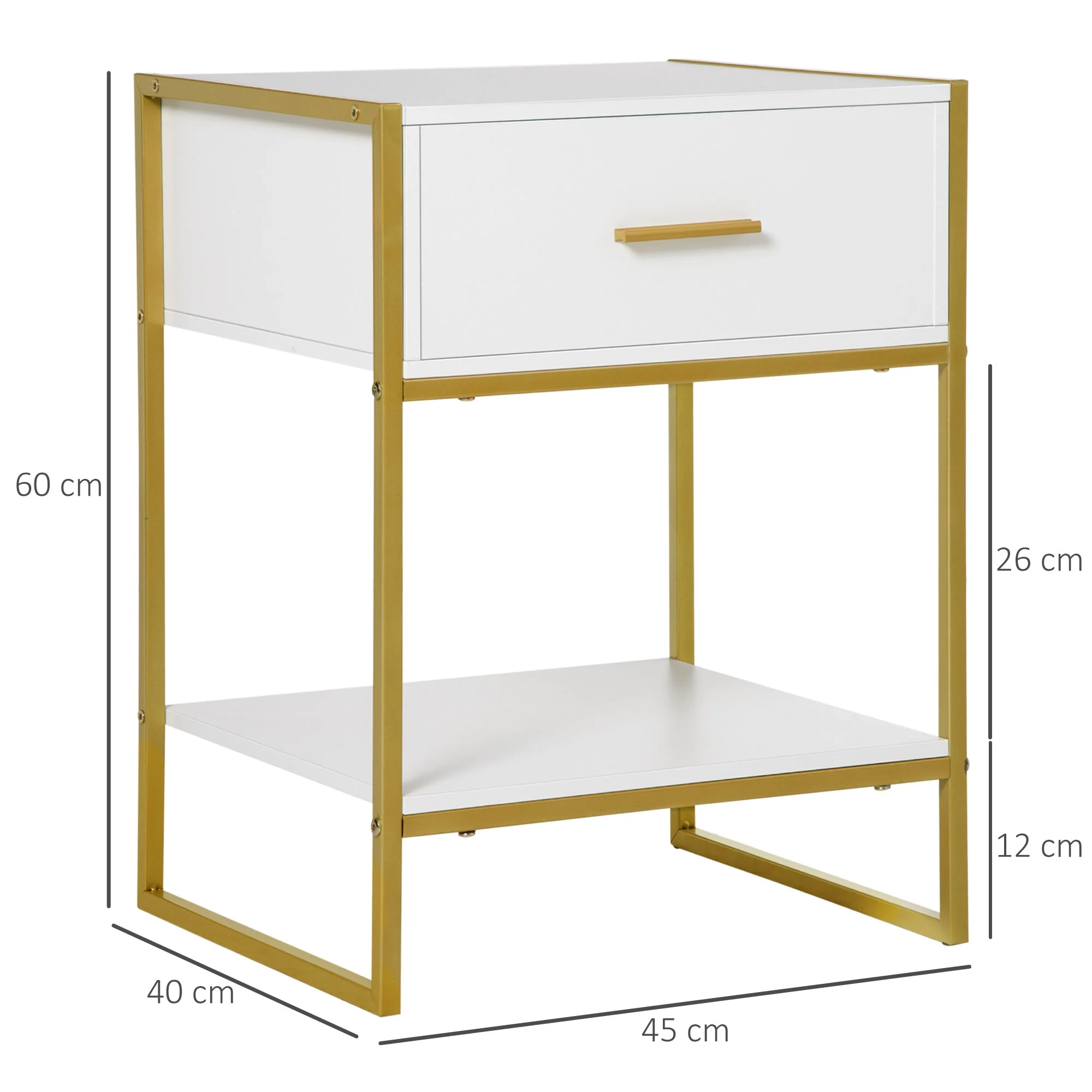 Homcom Elegant Gold-Tone Metal Frame Side Table With Drawer - Image 3
