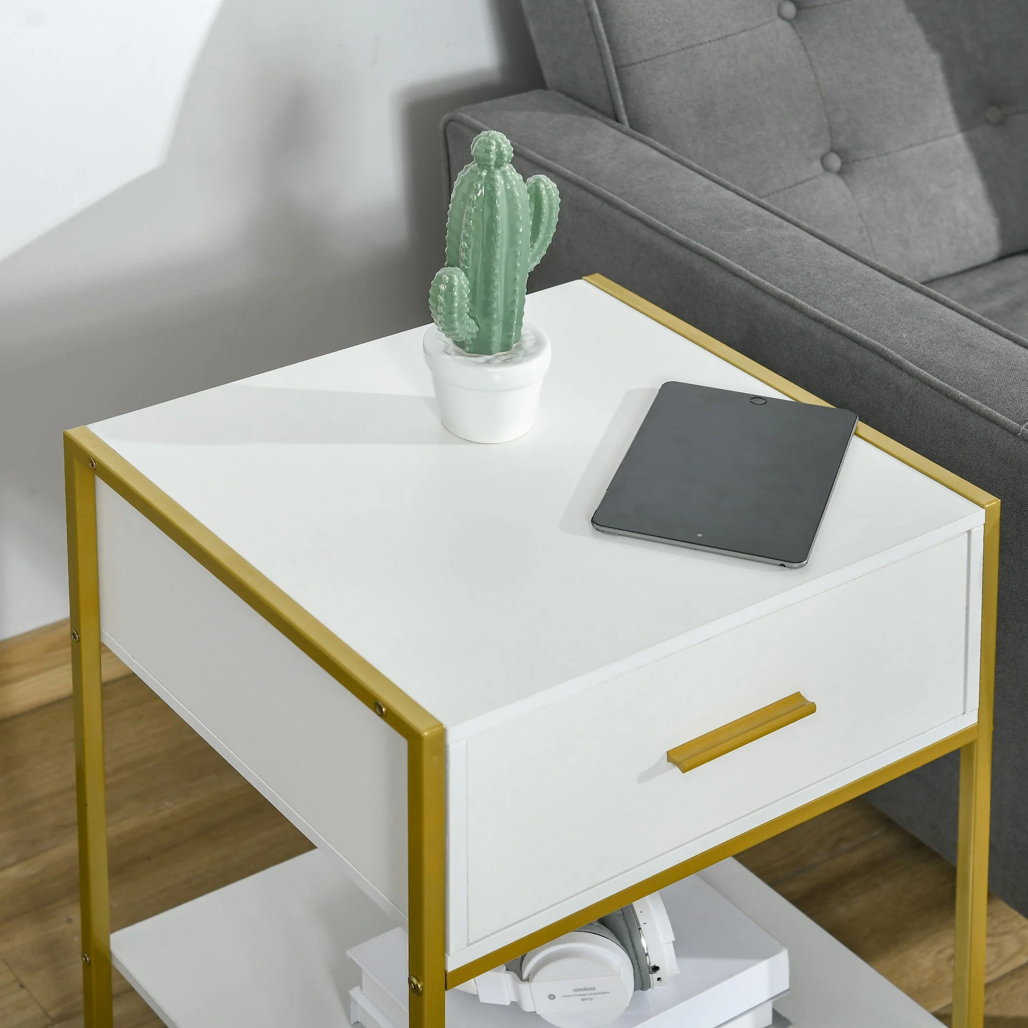 Homcom Elegant Gold-Tone Metal Frame Side Table With Drawer - Image 9