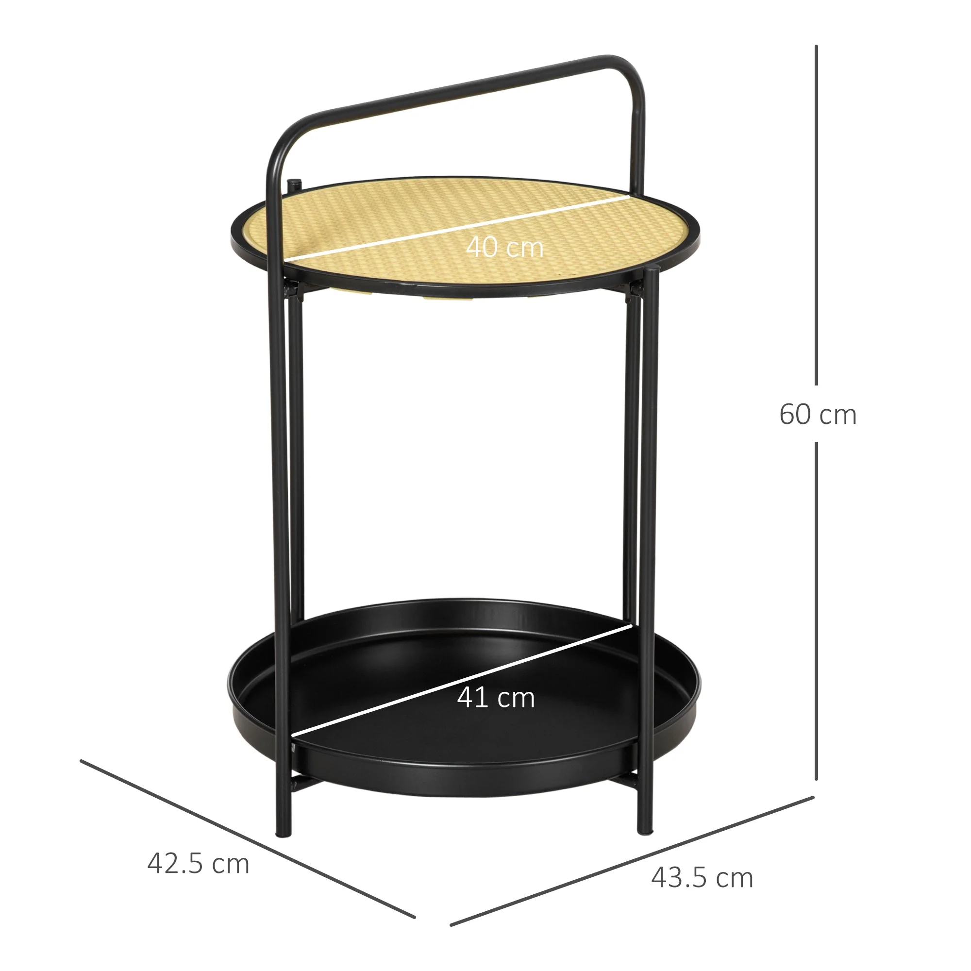 Homcom End Table 2-Tier Round Side Table With Detachable Tray & Plastic Rattan Shelf - Image 3