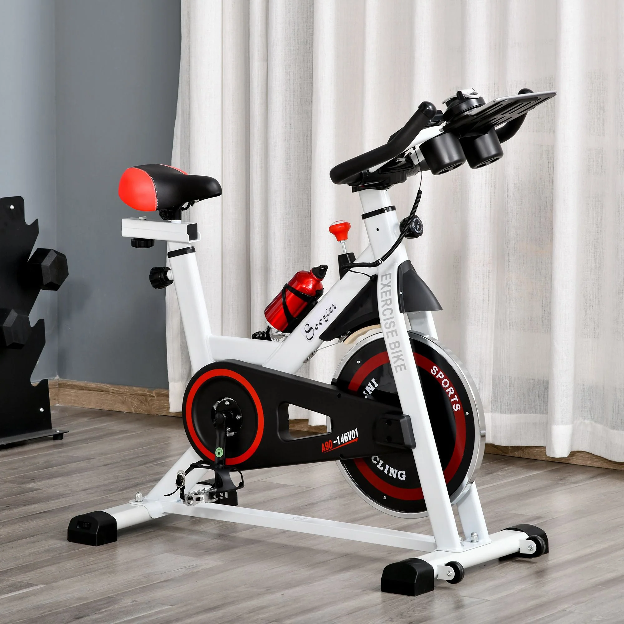 Homcom Exercise Cycling Bike Indoor Stationary Cardio Workout Fitness Racing Machine W/ Adjustable Resistance - Image 2