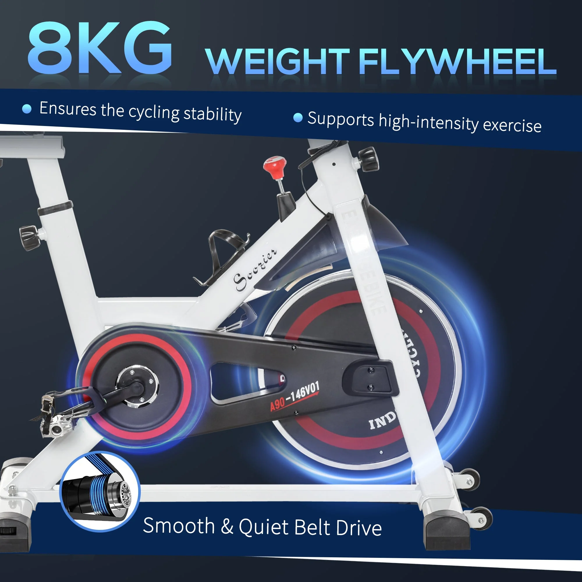 Homcom Exercise Cycling Bike Indoor Stationary Cardio Workout Fitness Racing Machine W/ Adjustable Resistance - Image 4