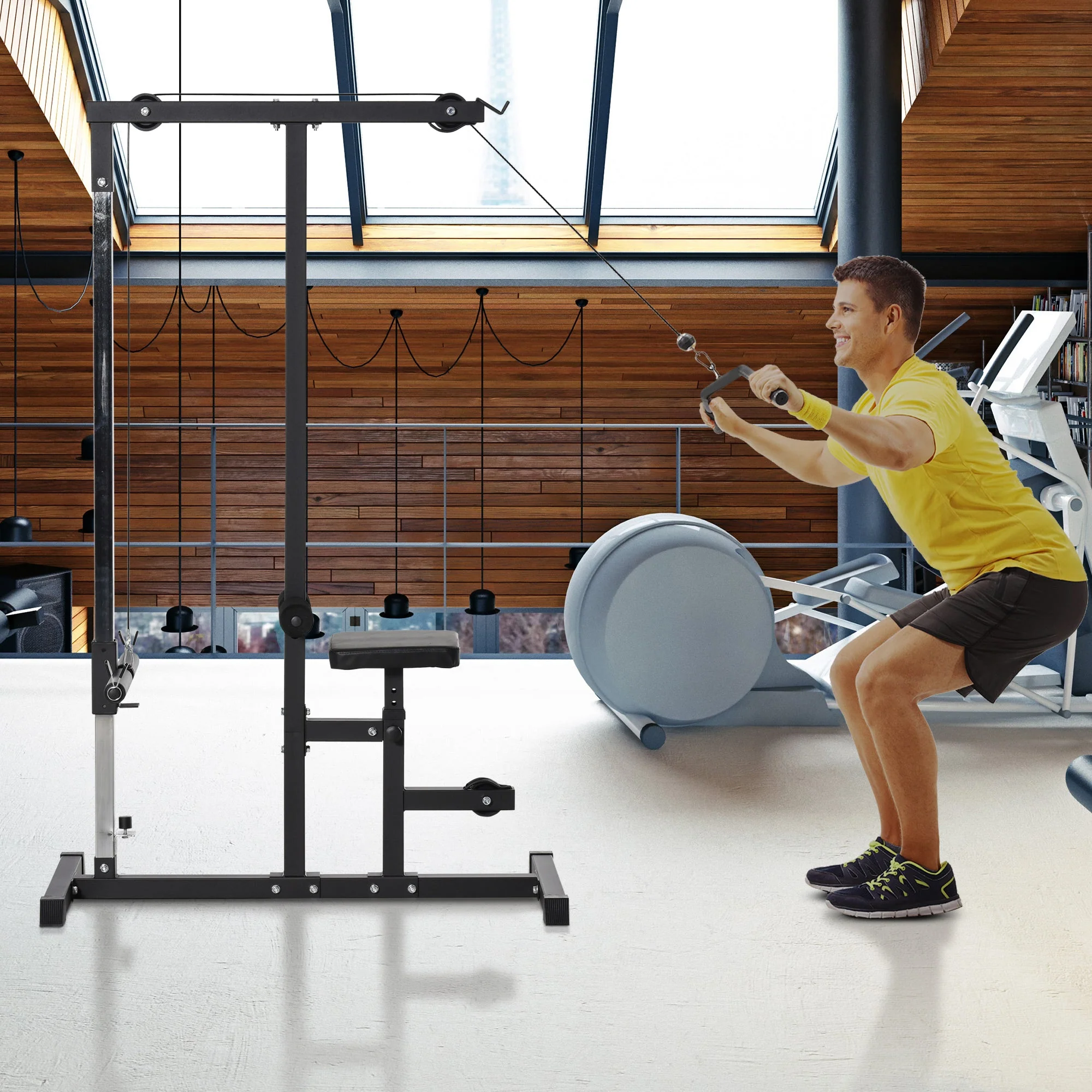 Homcom Exercise Pulley Machine Power Tower with Adjustable Seat Cable Positions - Image 2