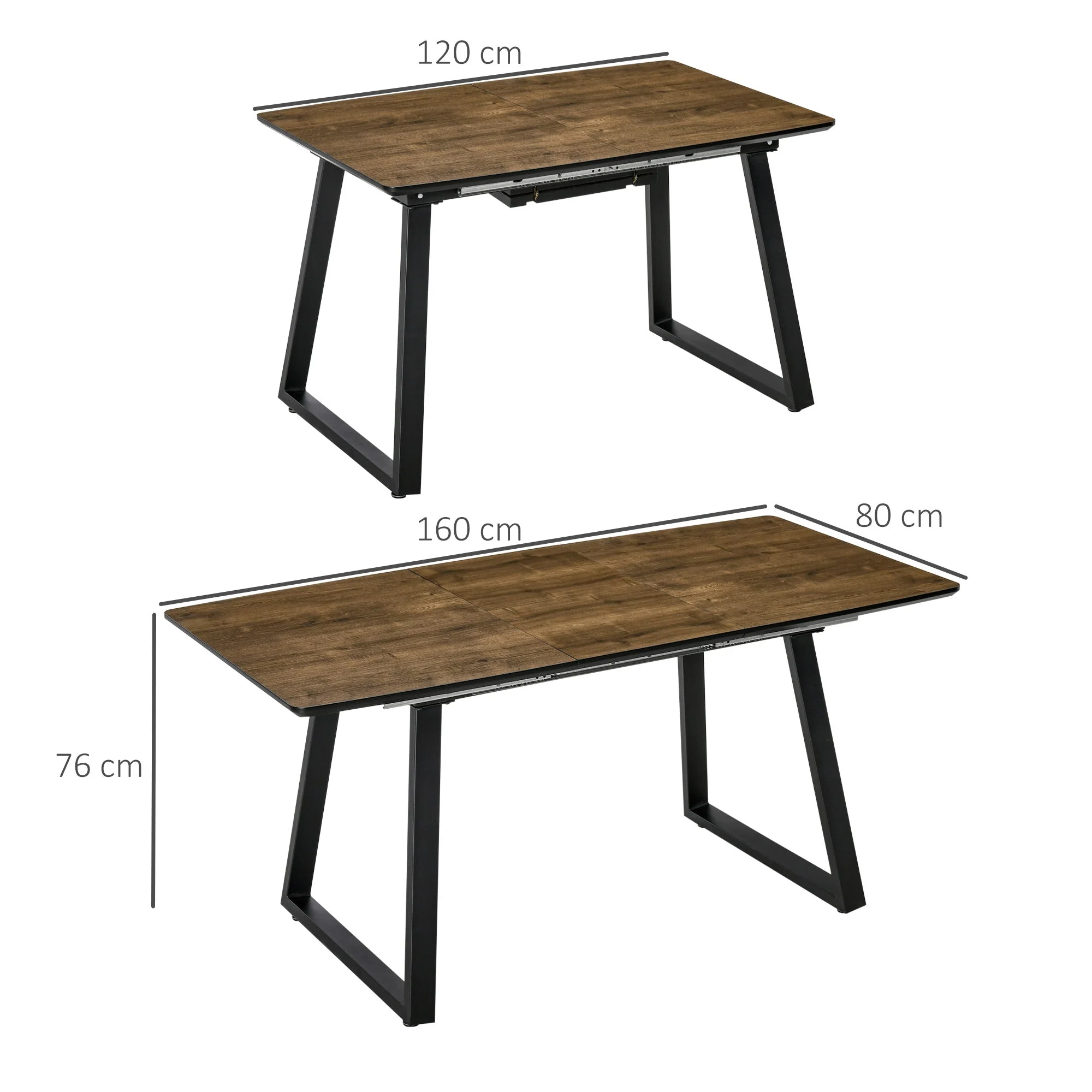 Homcom Extendable Dining Table Rectangular Wood Effect Tabletop For 4-6 People With Steel Frame & Hidden Leaves For Kitchen - Image 3