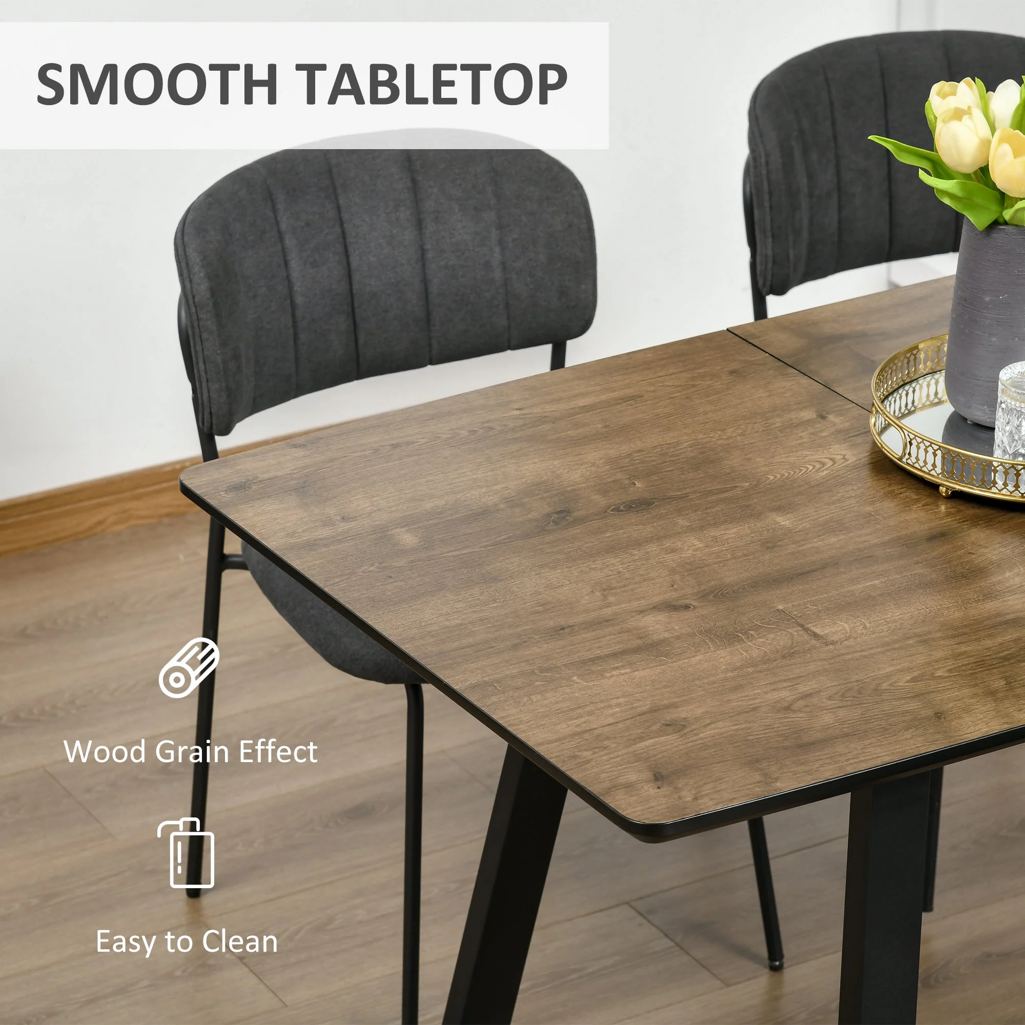 Homcom Extendable Dining Table Rectangular Wood Effect Tabletop For 4-6 People With Steel Frame & Hidden Leaves For Kitchen - Image 4