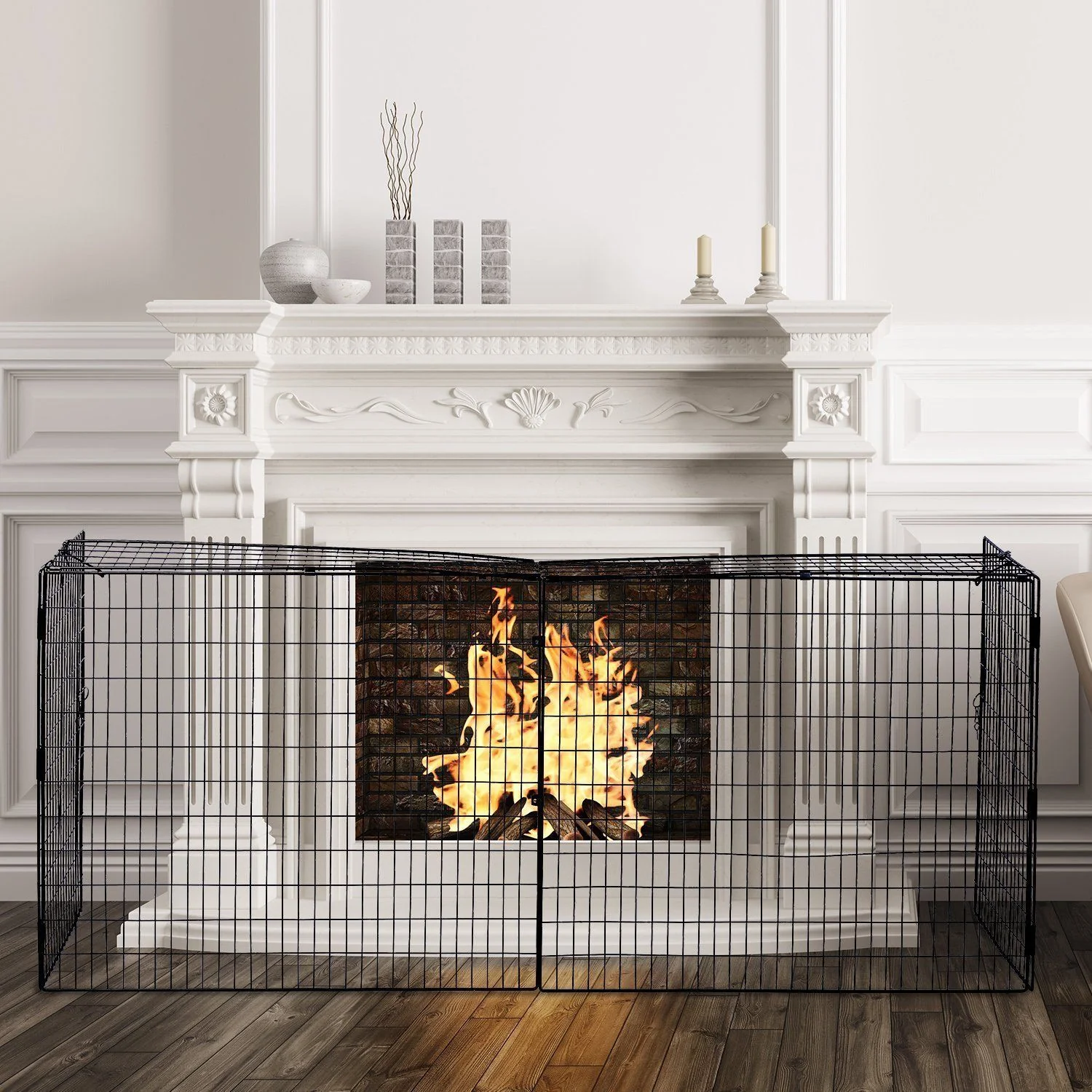 Homcom Extendable Fireguard Screen-Black - Image 2