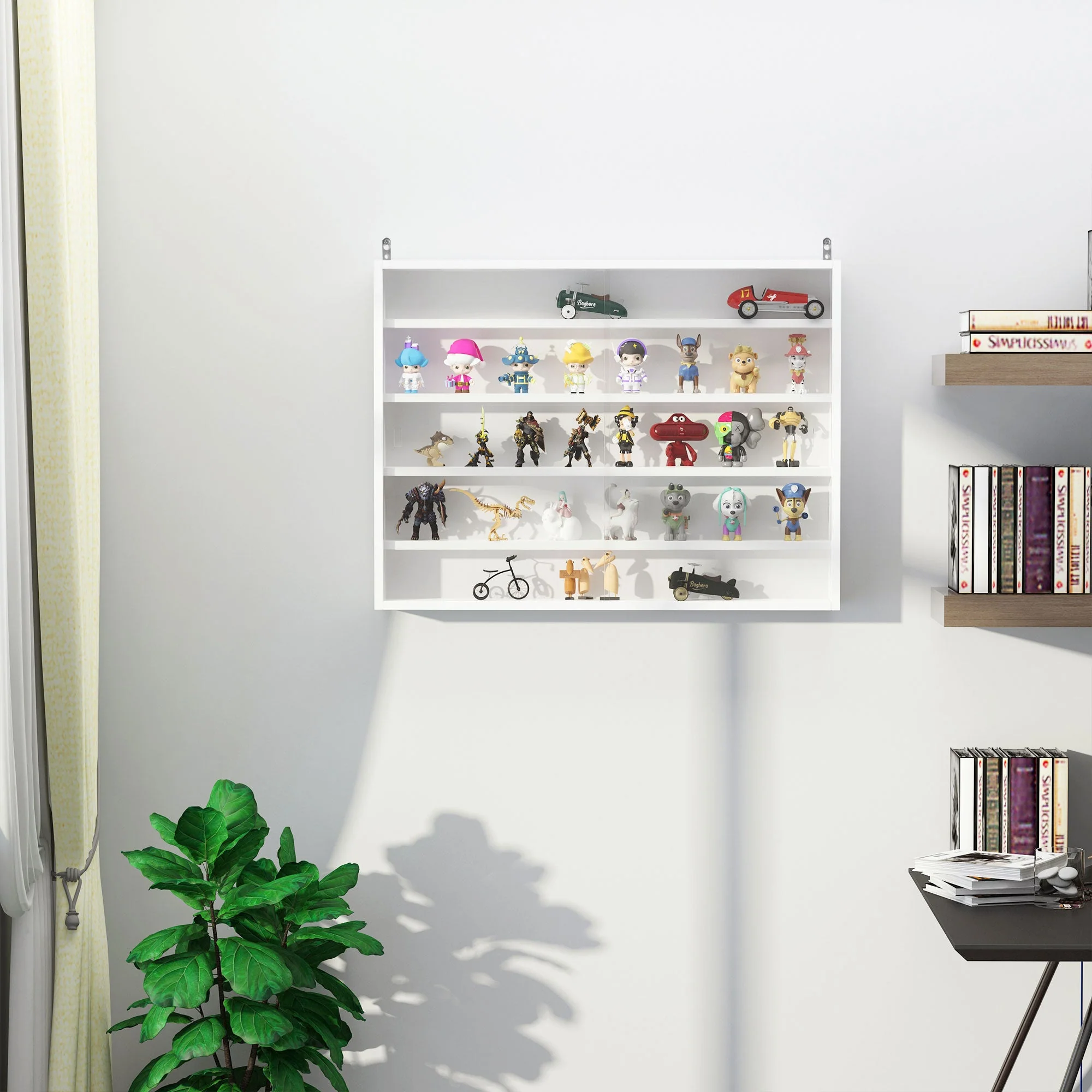 Homcom Five-Tier Wall Display Cabinet With Glass Doors - White - Image 2