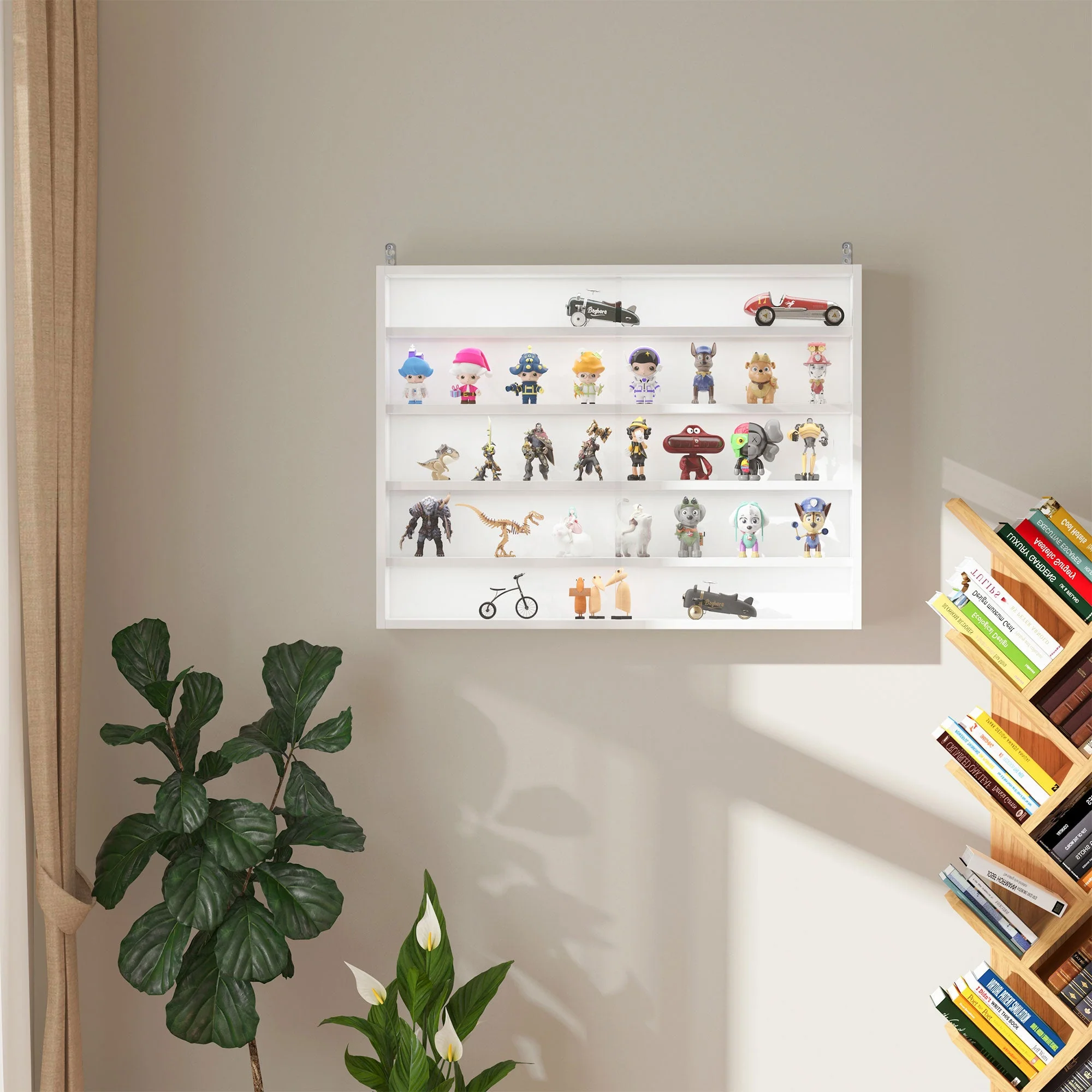 Homcom Five-Tier Wall Display Cabinet With Glass Doors - White - Image 9