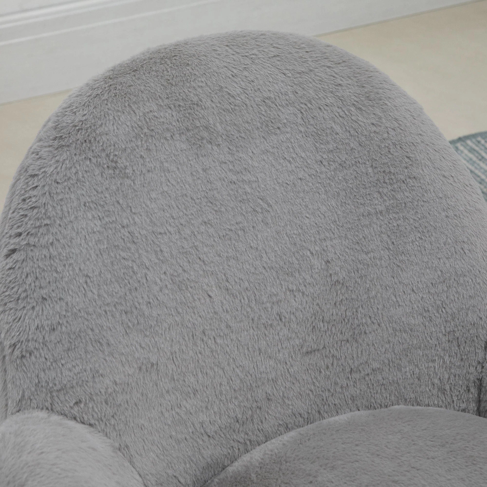 Homcom Fluffy Leisure Chair Office Chair With Backrest And Armrest For Home Bedroom Living Room With Wheels Grey - Image 7
