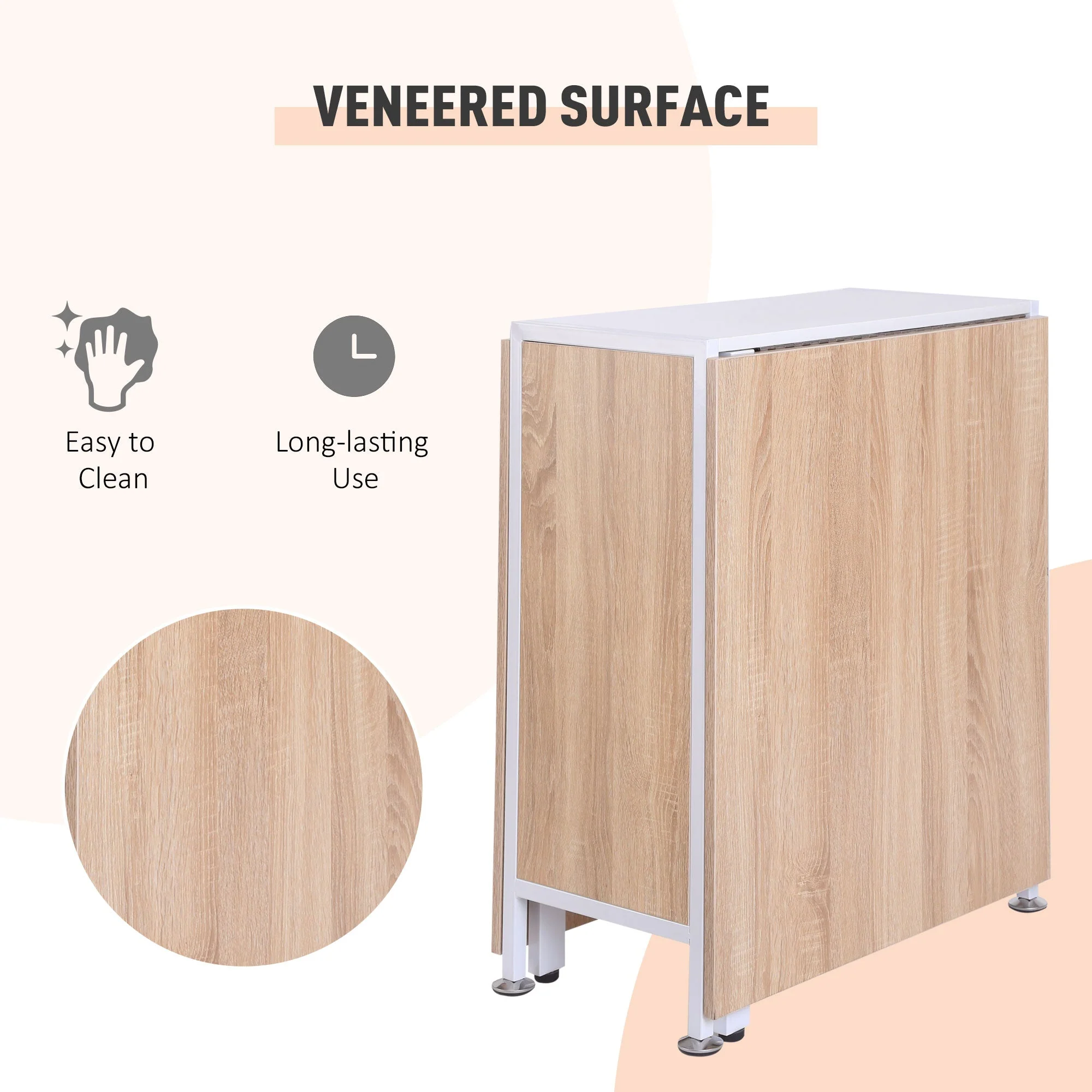 Homcom Foldable Drop Leaf Dining Table Folding Workstation For Small Space With Storage Shelves Cubes Oak & White - Image 6