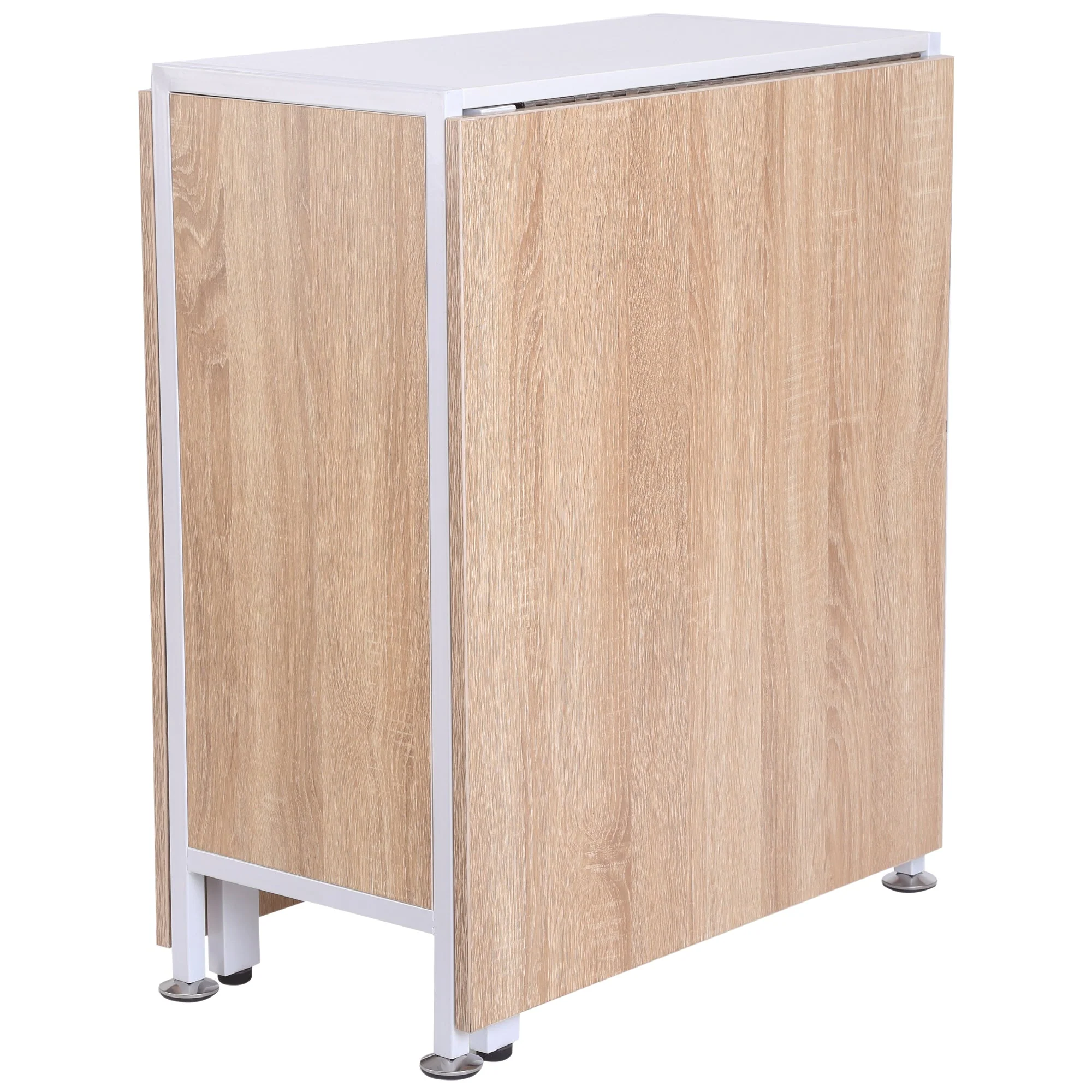 Homcom Foldable Drop Leaf Dining Table Folding Workstation For Small Space With Storage Shelves Cubes Oak & White - Image 9