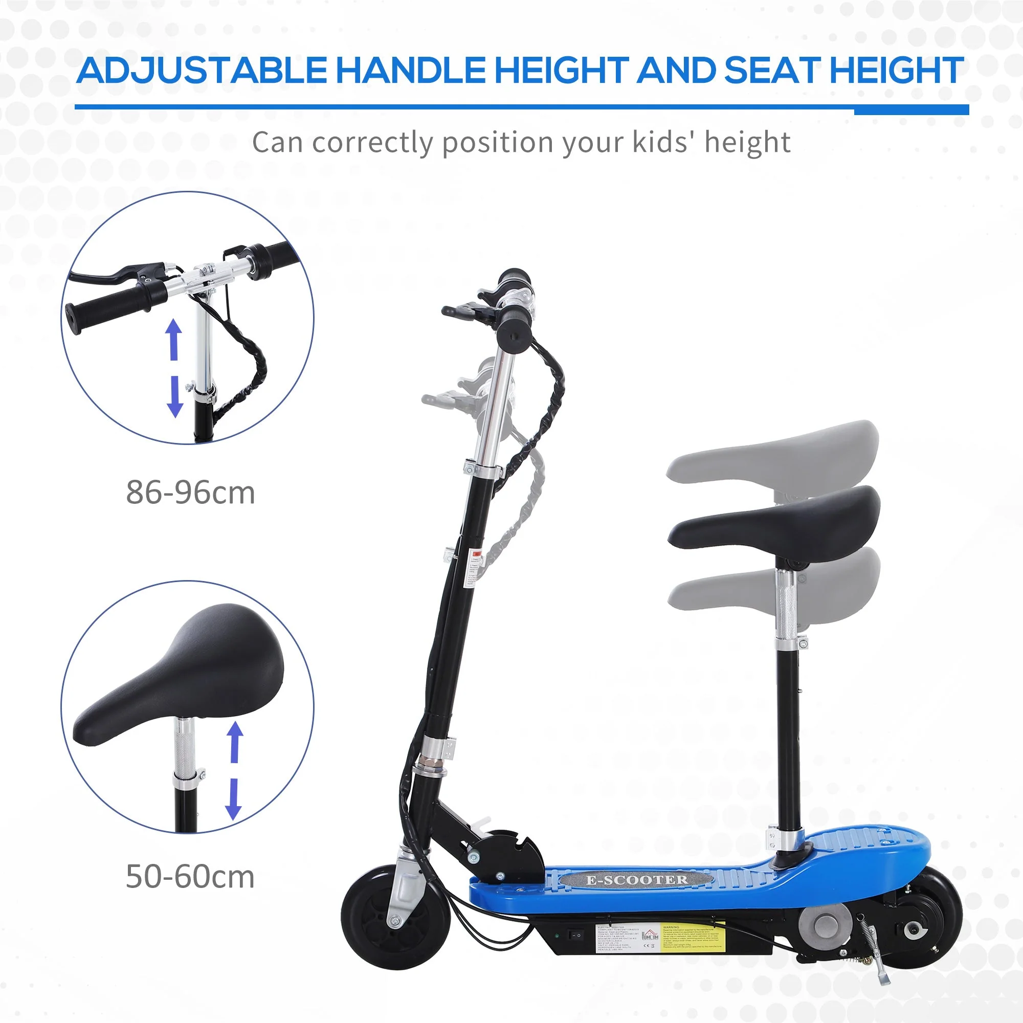 Homcom Foldable Electric Scooter For Kids 12V 120W Withbrake Kickstand -Blue - Image 6