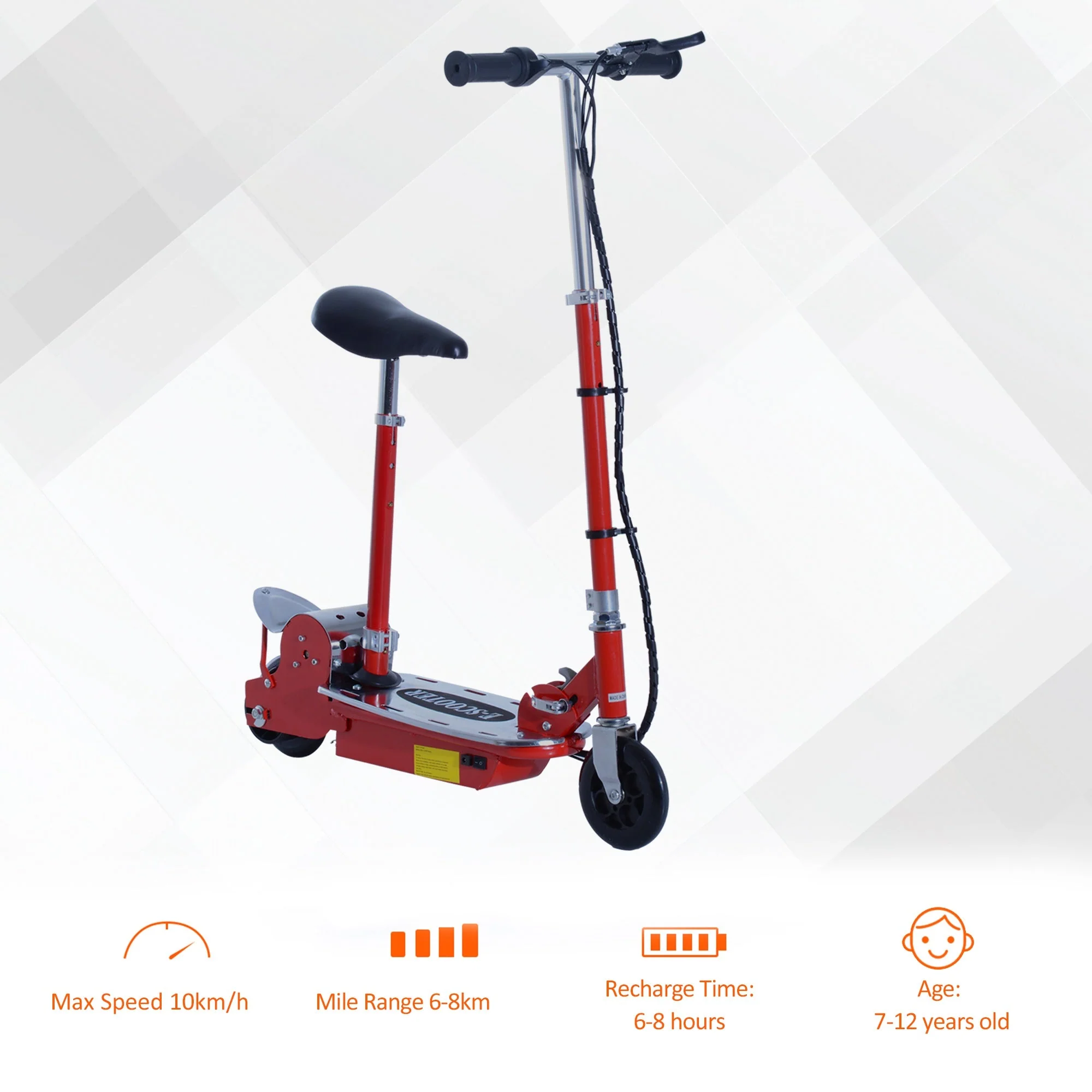 Homcom Foldable Electric Scooter For Teens Over 7 Years Old 12V Battery 120W-Red - Image 7