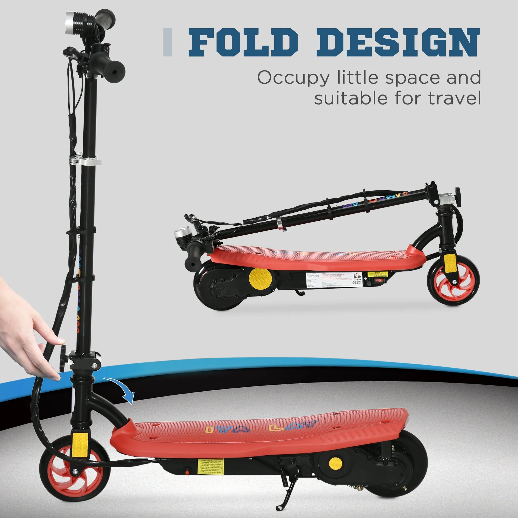 Homcom Foldable Electric Scooter With Led Headlight For Ages 7-14 Years - Red - Image 5