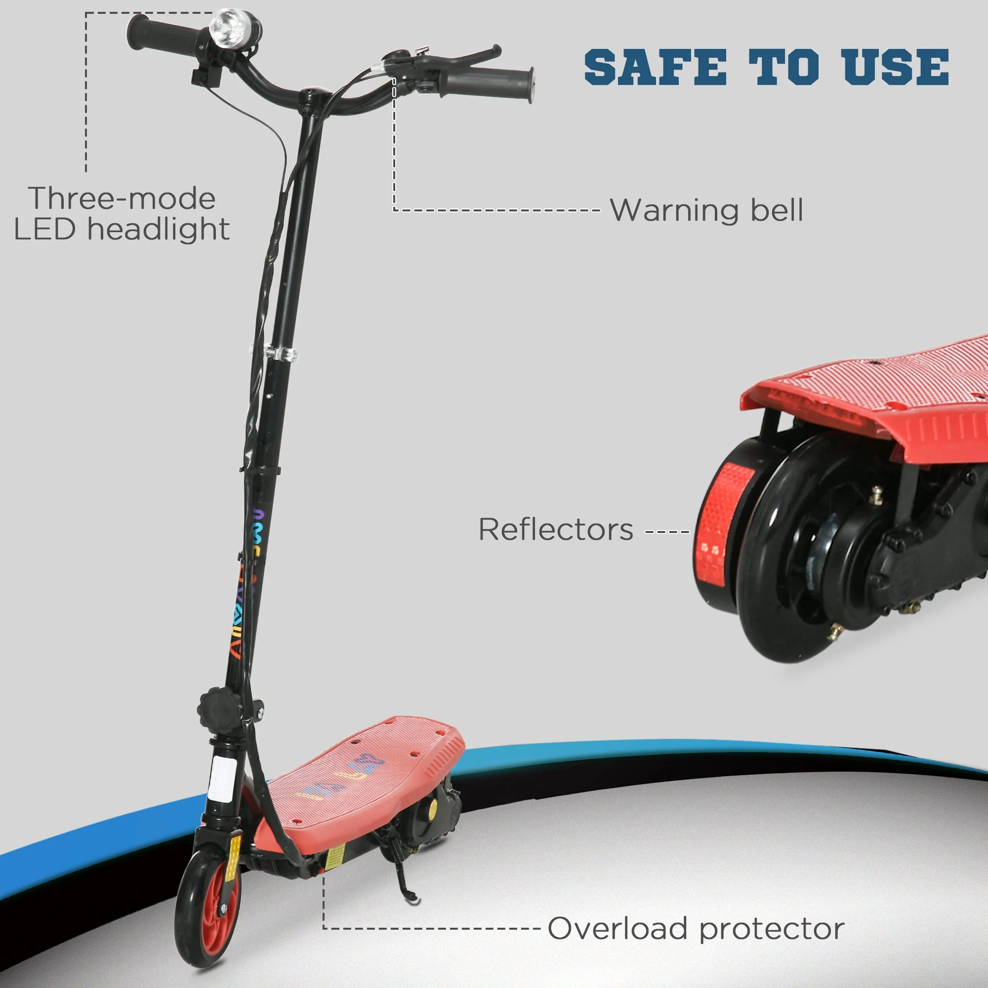 Homcom Foldable Electric Scooter With Led Headlight For Ages 7-14 Years - Red - Image 7
