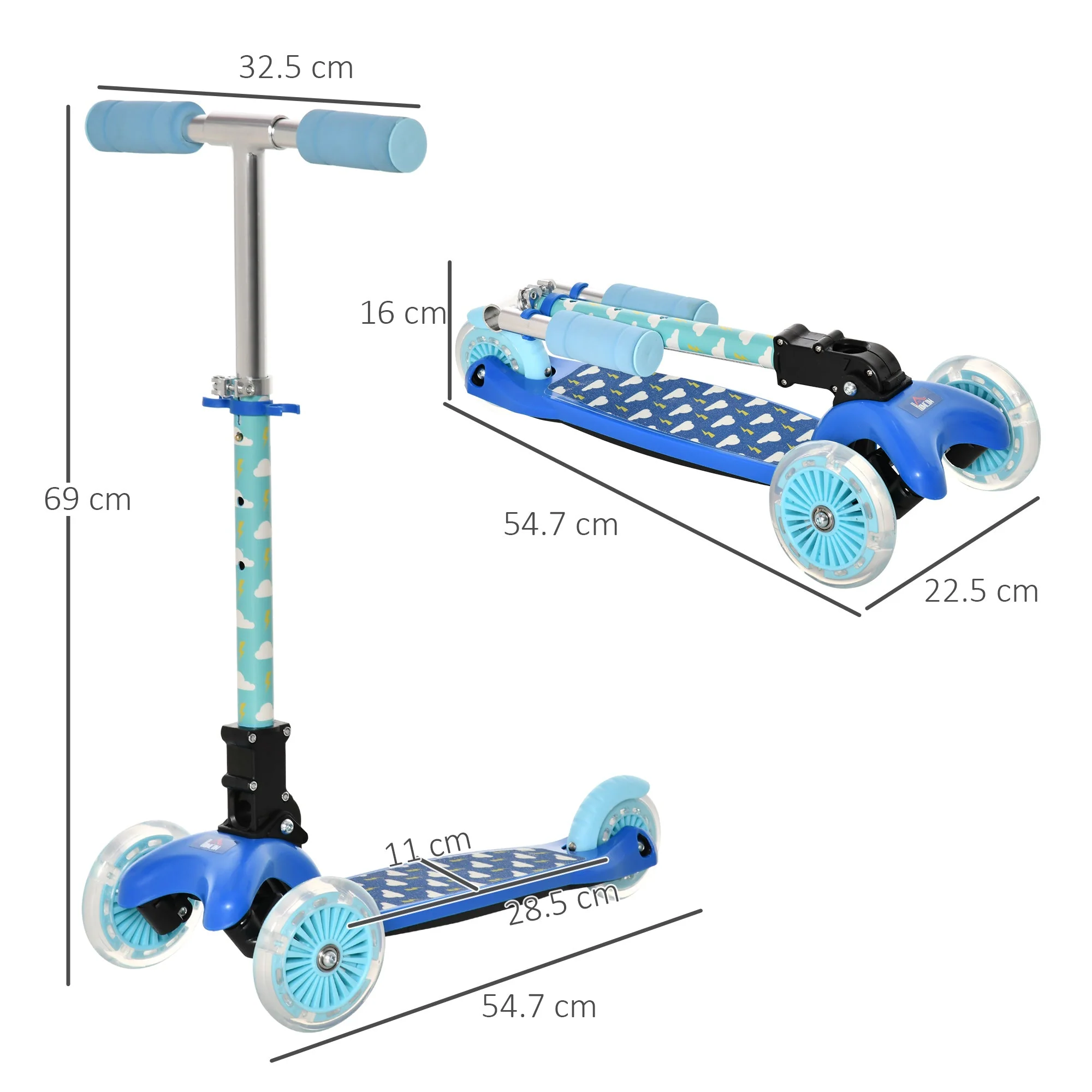 Homcom Foldable Scooter for Kids with 3 Wheel Adjustable Height Flashing Wheels - Image 3