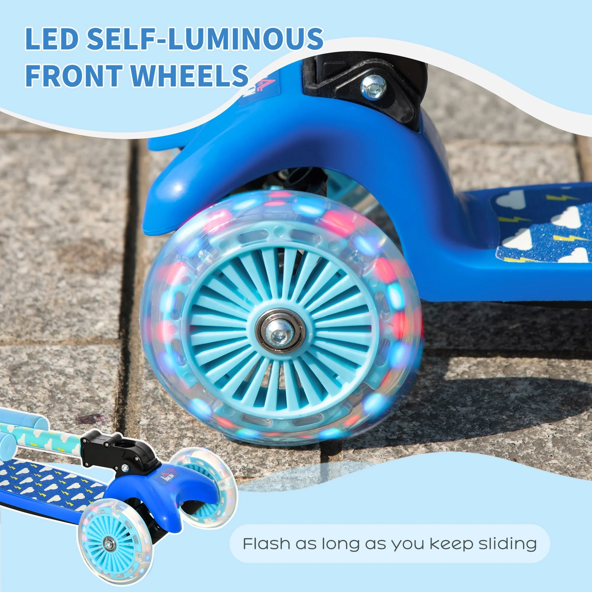 Homcom Foldable Scooter for Kids with 3 Wheel Adjustable Height Flashing Wheels - Image 5