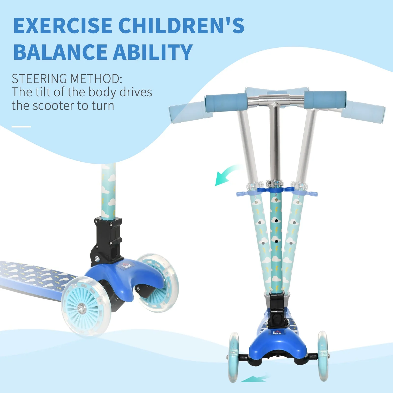 Homcom Foldable Scooter for Kids with 3 Wheel Adjustable Height Flashing Wheels - Image 7