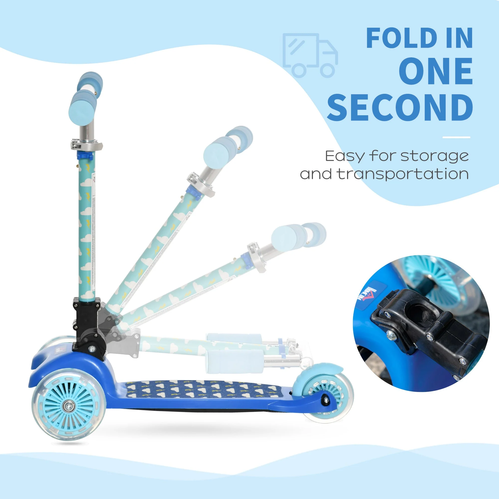 Homcom Foldable Scooter for Kids with 3 Wheel Adjustable Height Flashing Wheels - Image 8