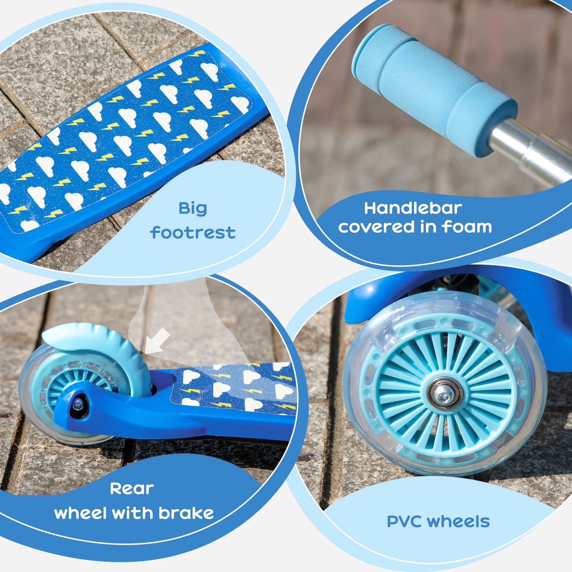 Homcom Foldable Scooter for Kids with 3 Wheel Adjustable Height Flashing Wheels - Image 9