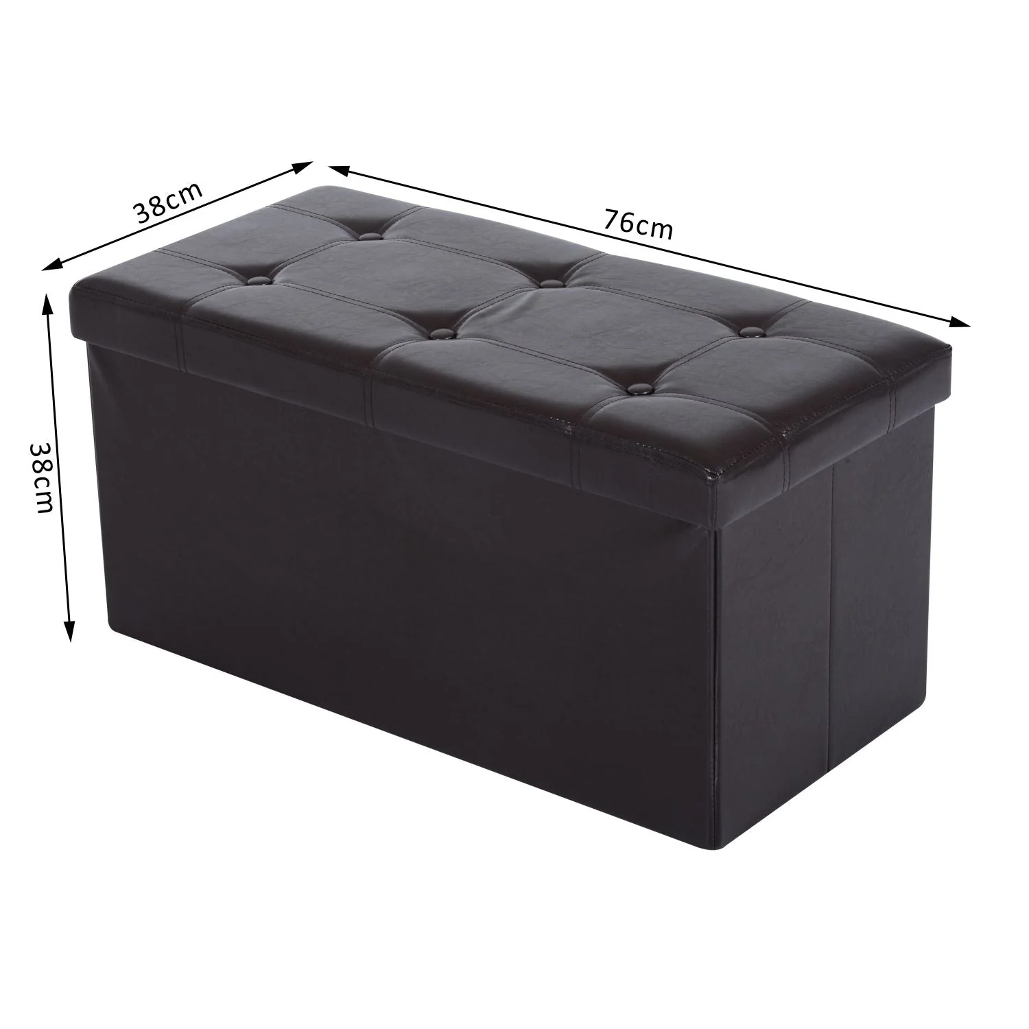 Homcom Folding Faux Leather Storage Cube Ottoman Bench Seat PU Rectangular Footrest Stool Box (Brown) - Image 3
