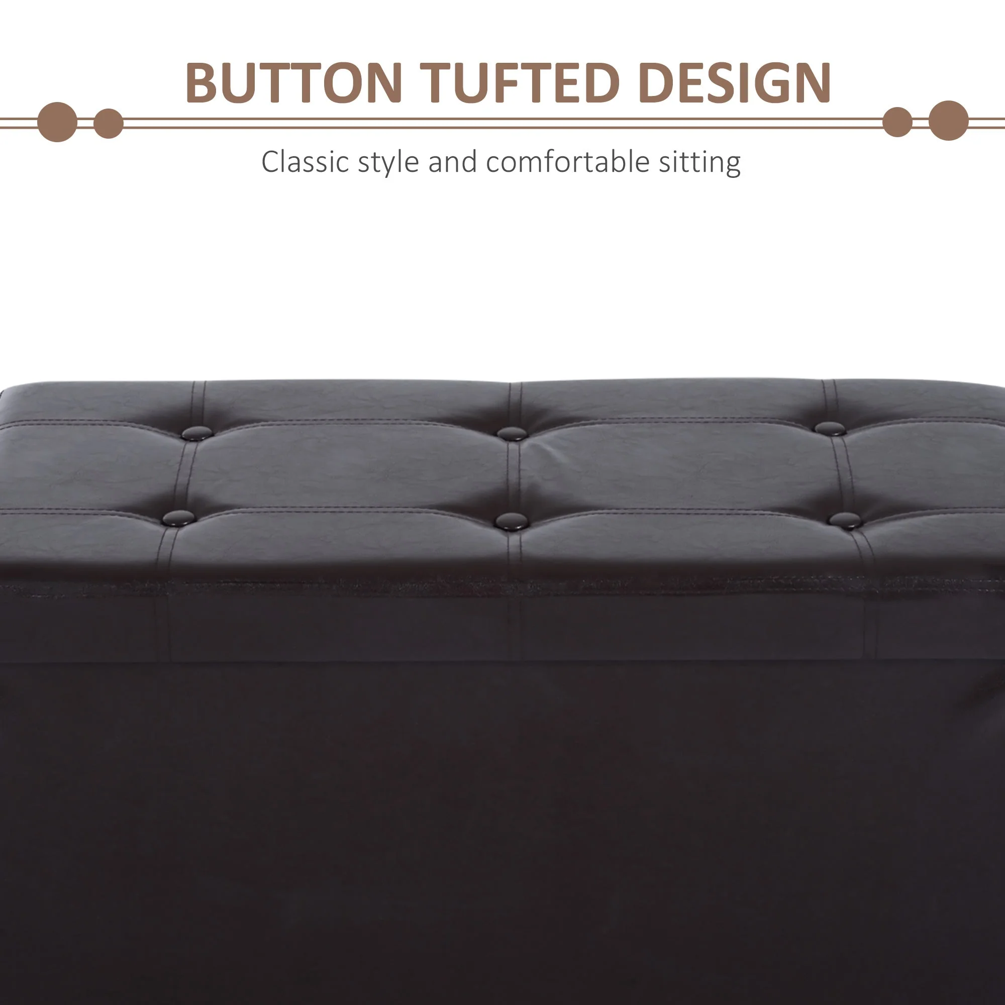 Homcom Folding Faux Leather Storage Cube Ottoman Bench Seat PU Rectangular Footrest Stool Box (Brown) - Image 4