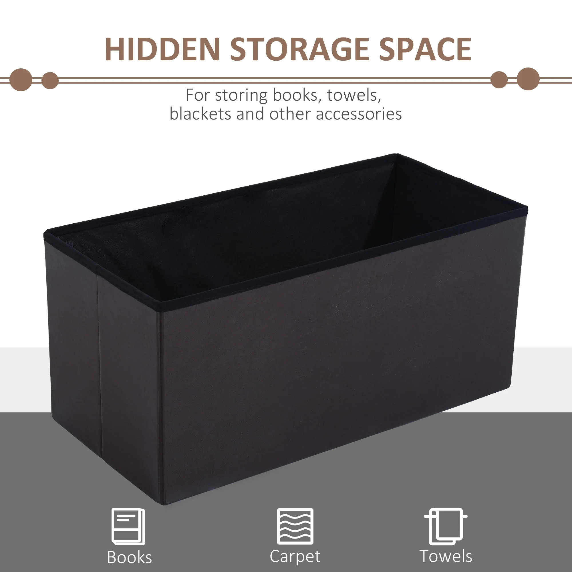 Homcom Folding Faux Leather Storage Cube Ottoman Bench Seat PU Rectangular Footrest Stool Box (Brown) - Image 5