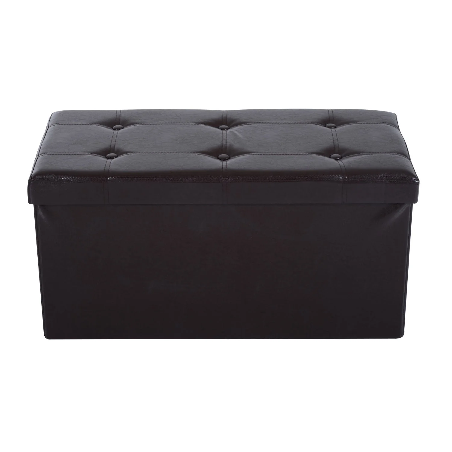 Homcom Folding Faux Leather Storage Cube Ottoman Bench Seat PU Rectangular Footrest Stool Box (Brown) - Image 8