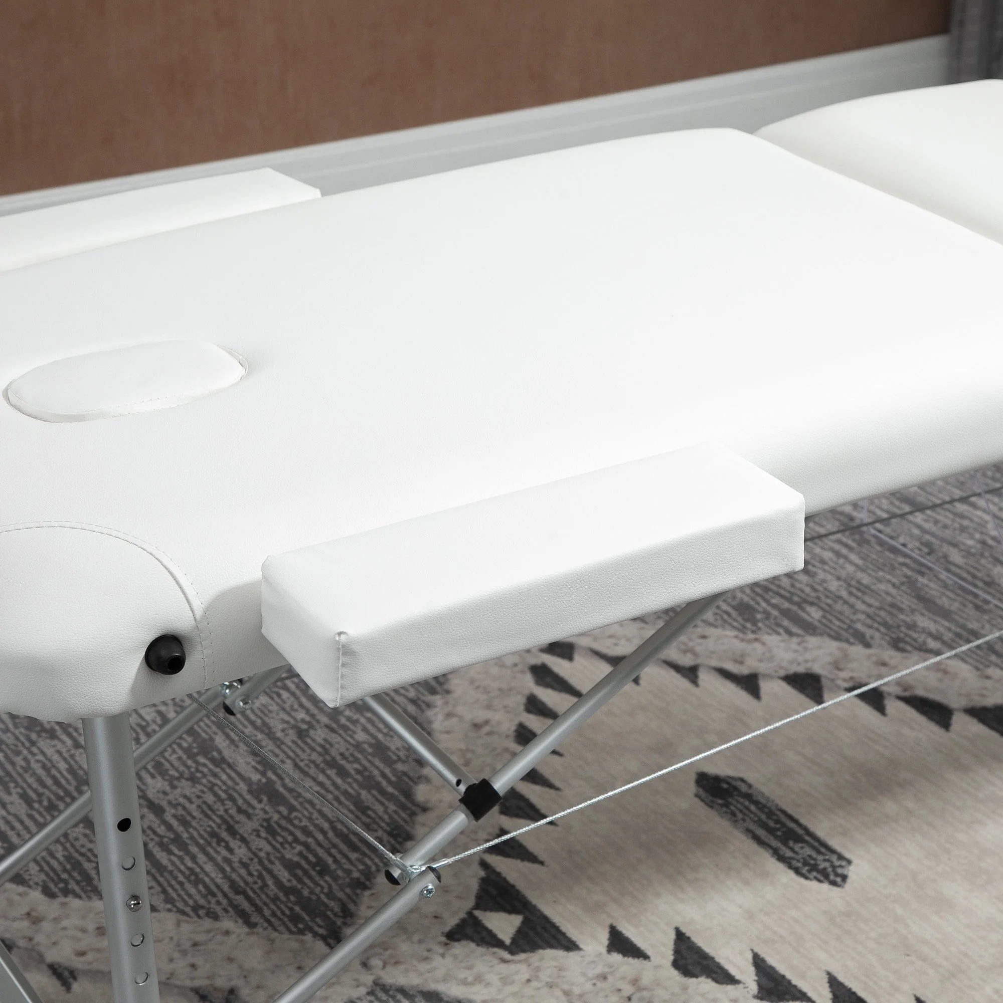 Homcom Folding PVC Leather Massage Table Aluminium Frame w/ Headrest Armrests Padding Handle Carry Bag Adjustable Height 3-Way Tri-Fold Salon Professional Bed Beauty White - Image 8