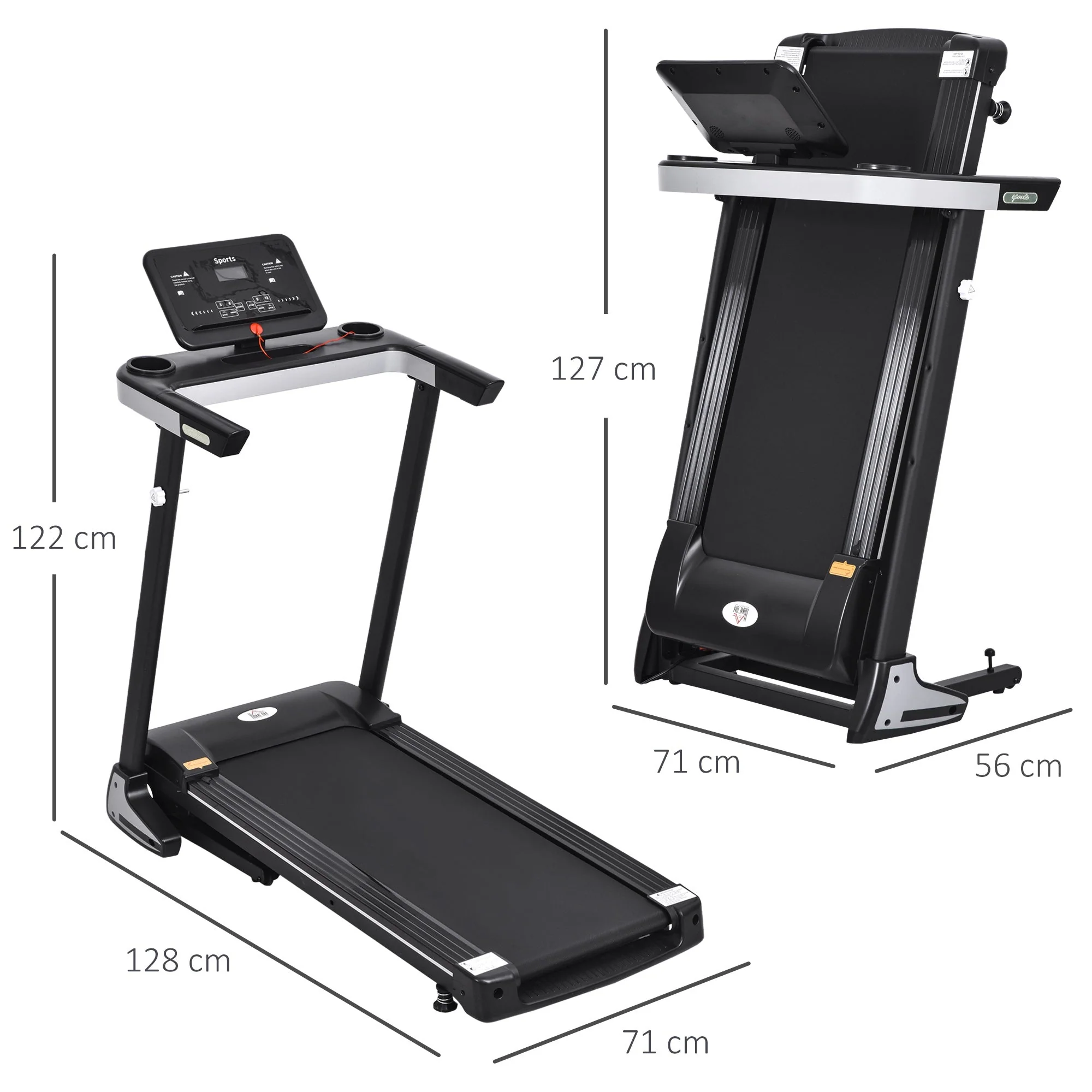 Homcom Folding Treadmill for Home Motorised Running Machine w/ LCD Display Black - Image 2