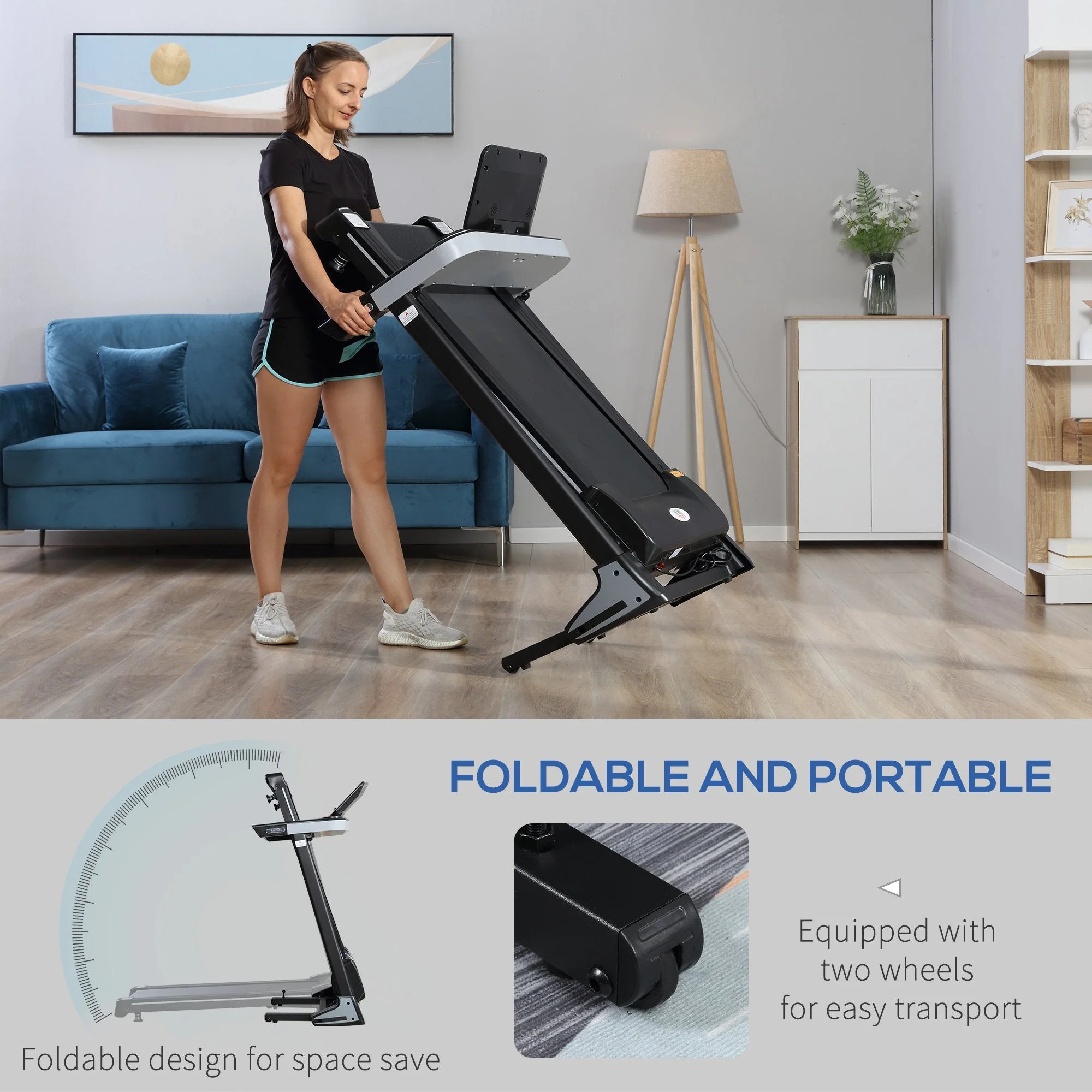 Homcom Folding Treadmill for Home Motorised Running Machine w/ LCD Display Black - Image 4