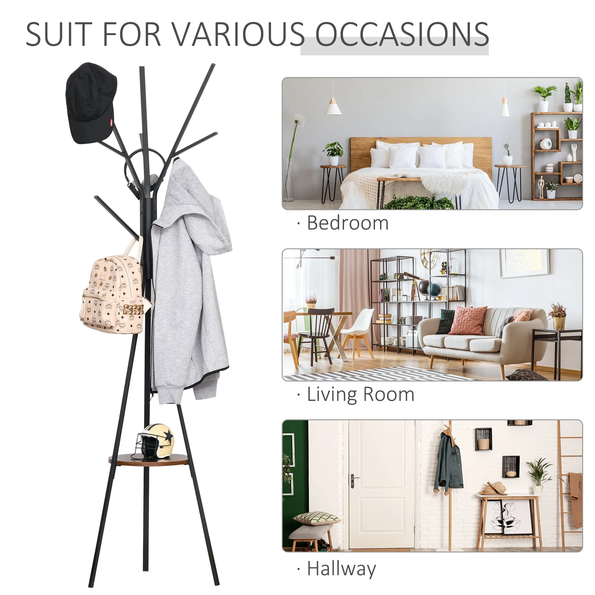 Homcom Free Standing Metal Coat Rack Stand 9 Hooks With Shelf In Brown - Image 6