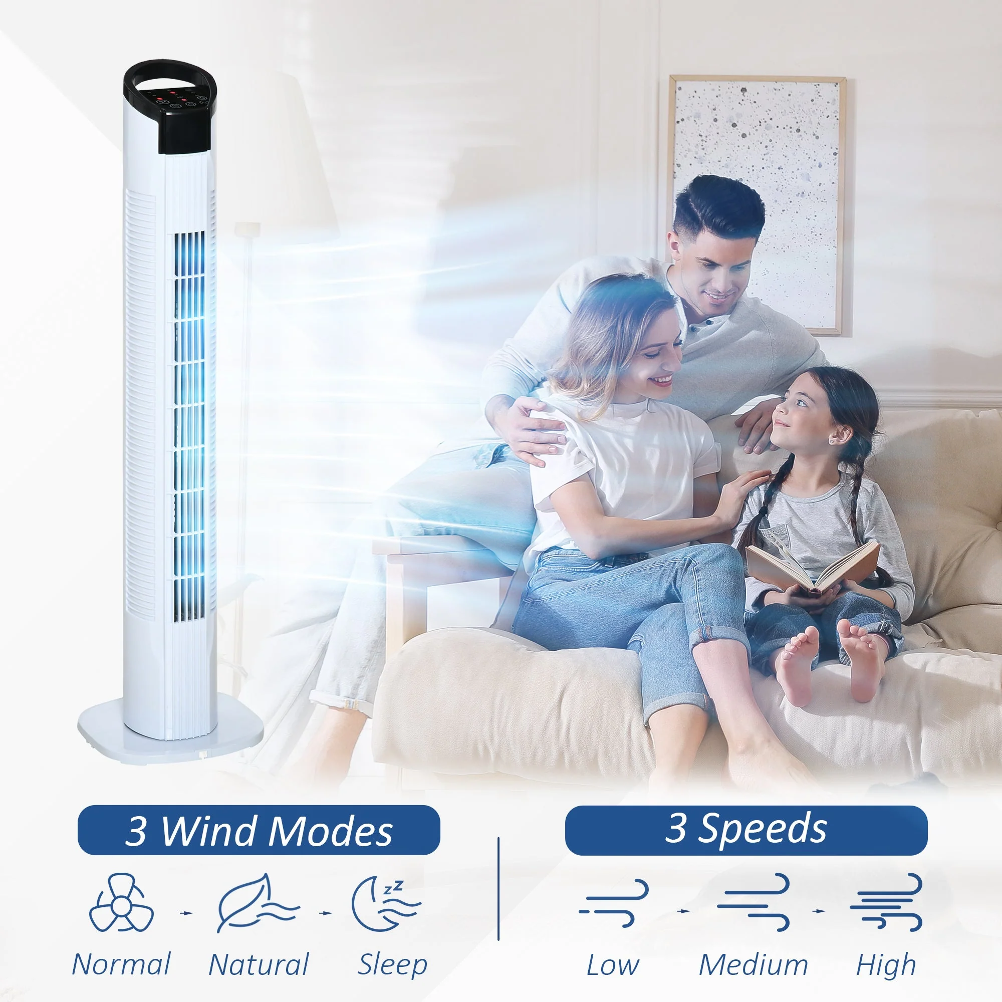 Homcom Freestanding Tower Fan - Image 6