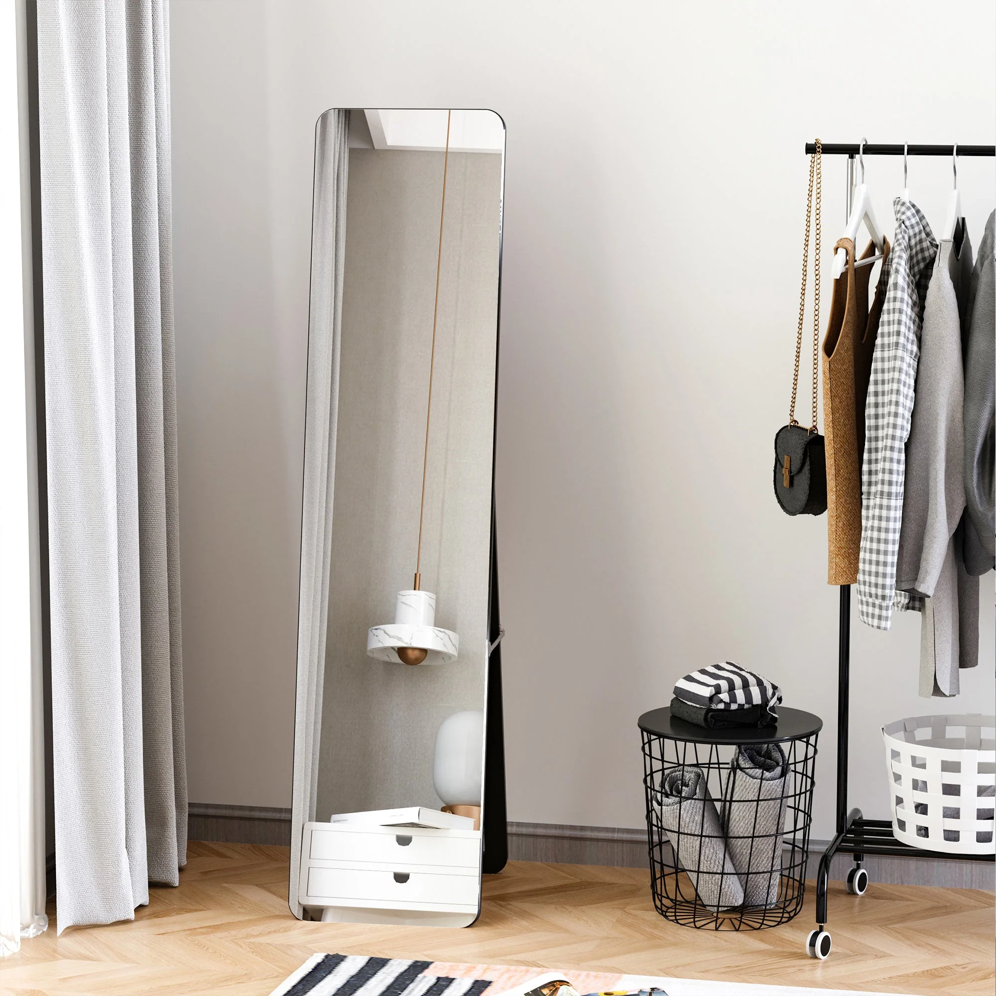 Homcom Full Length Mirror Floor Standing or Wall Mount Dressing Mirror Bedroom Black - Image 2