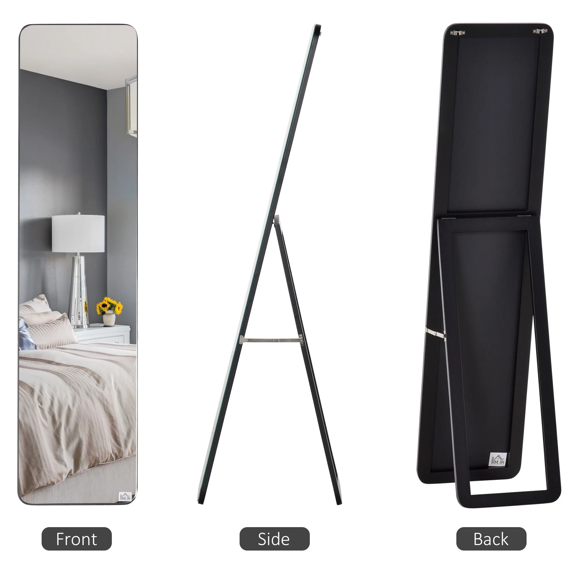 Homcom Full Length Mirror Floor Standing or Wall Mount Dressing Mirror Bedroom Black - Image 5