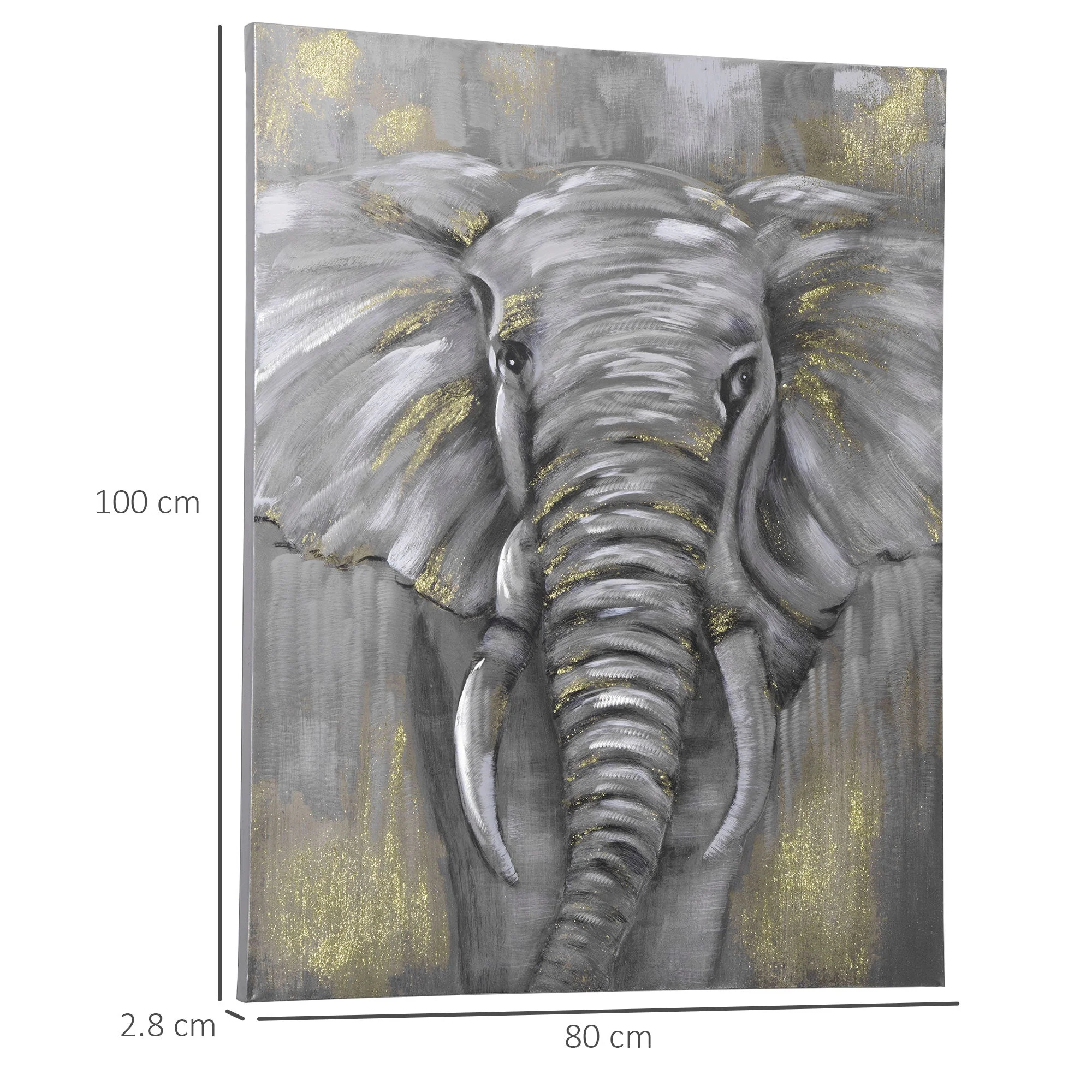 Homcom Hand-Painted Metal Canvas Wall Art Grey African Elephant - Image 3